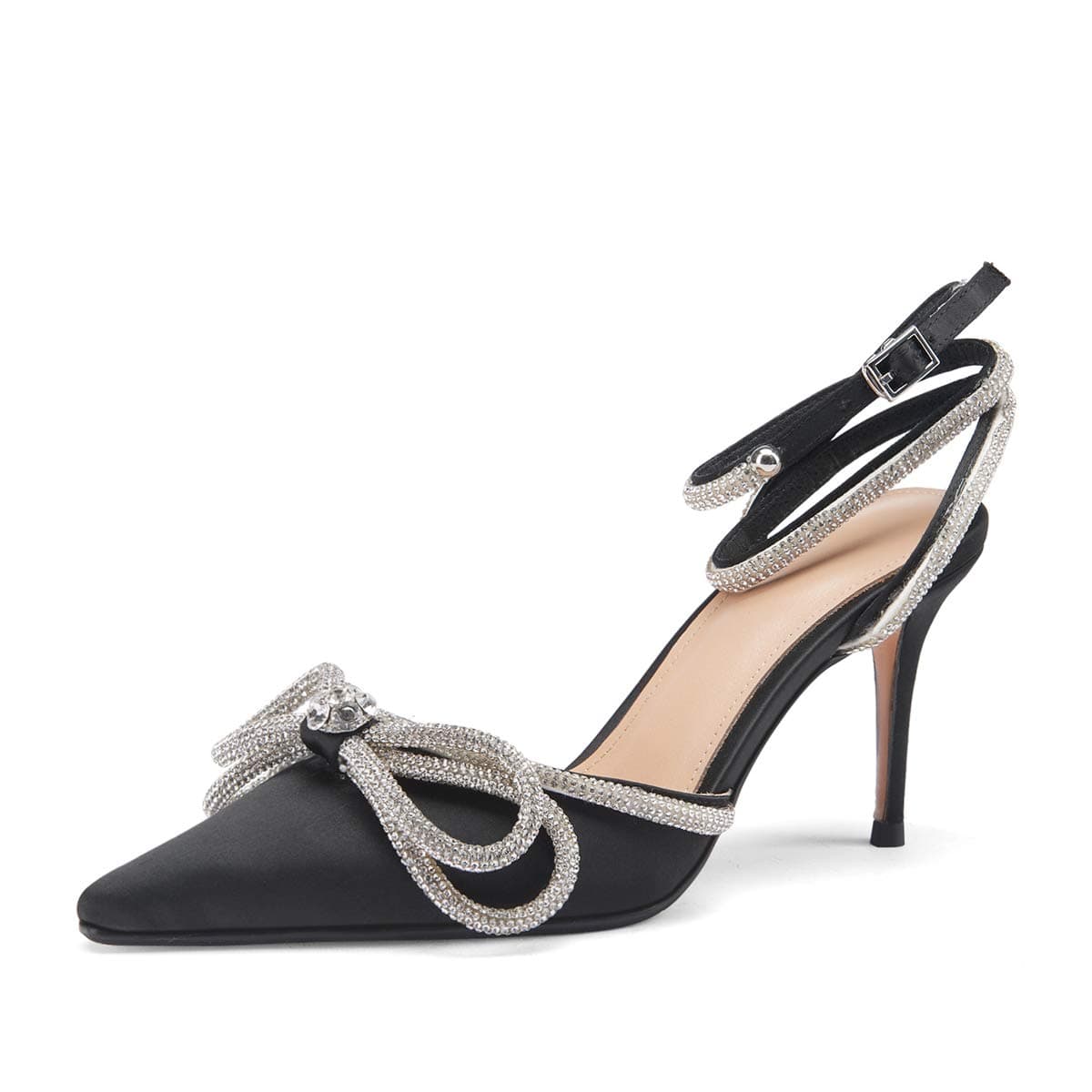 Arqa Crystal Ankle Strap Stiletto Heels for Women Wedding Shoes