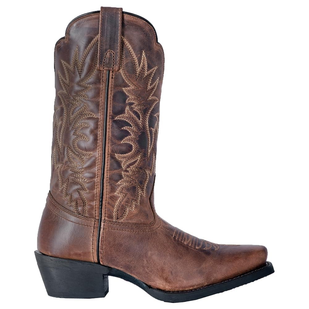 Laredo Womens Malinda Distressed Embroidered Casual Boots - Brown Mid Calf Low Heel