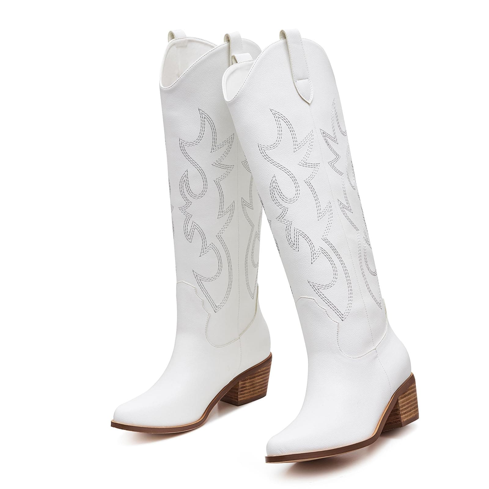 Femflame Pointed Toe Embroidered Knee High Cowgirl Boots