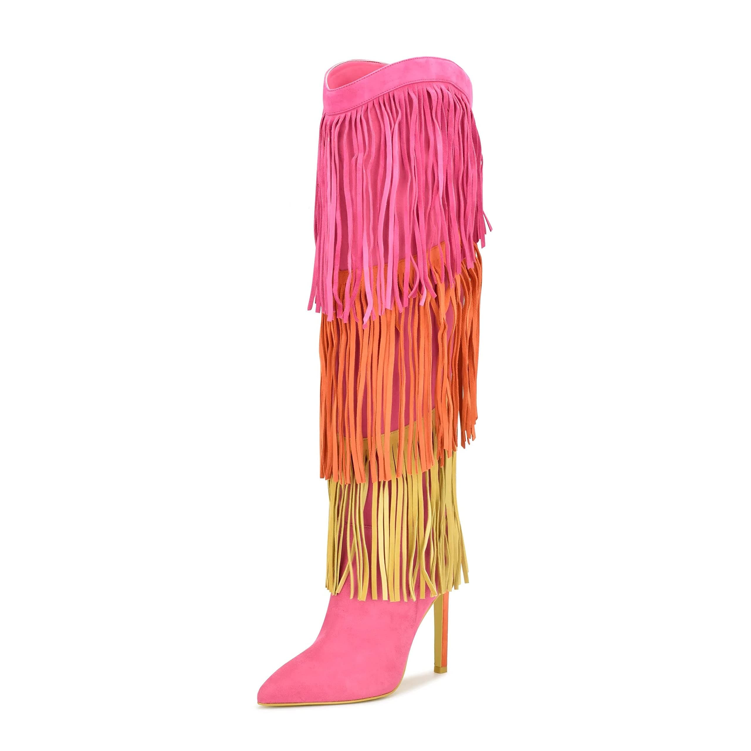 Nine West Women's Pointed Toe Stiletto Heel Fringe Boot
