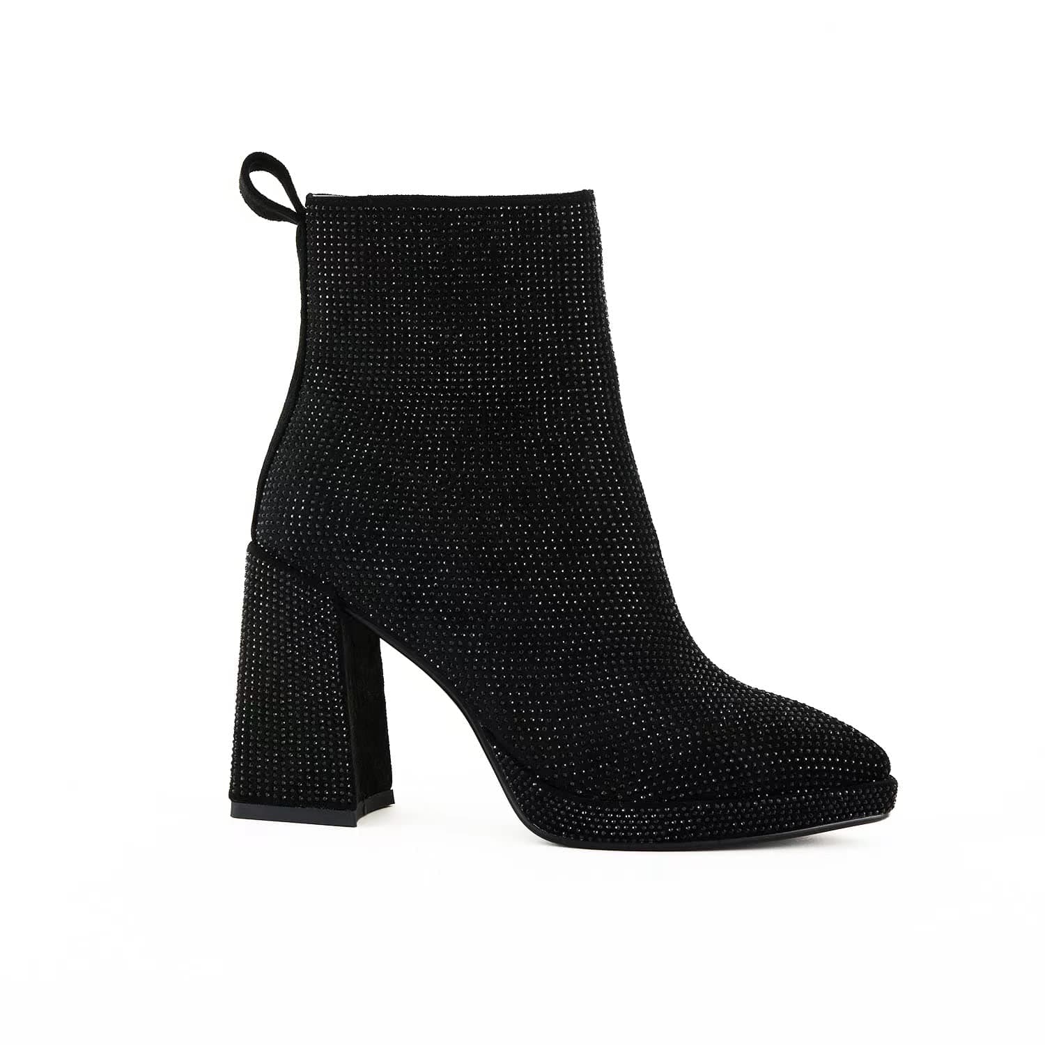 Stefaniya Nina Women's Sparkly Rhinestone Ankle Boots Chunky Heels Zipper Party Prom Booties