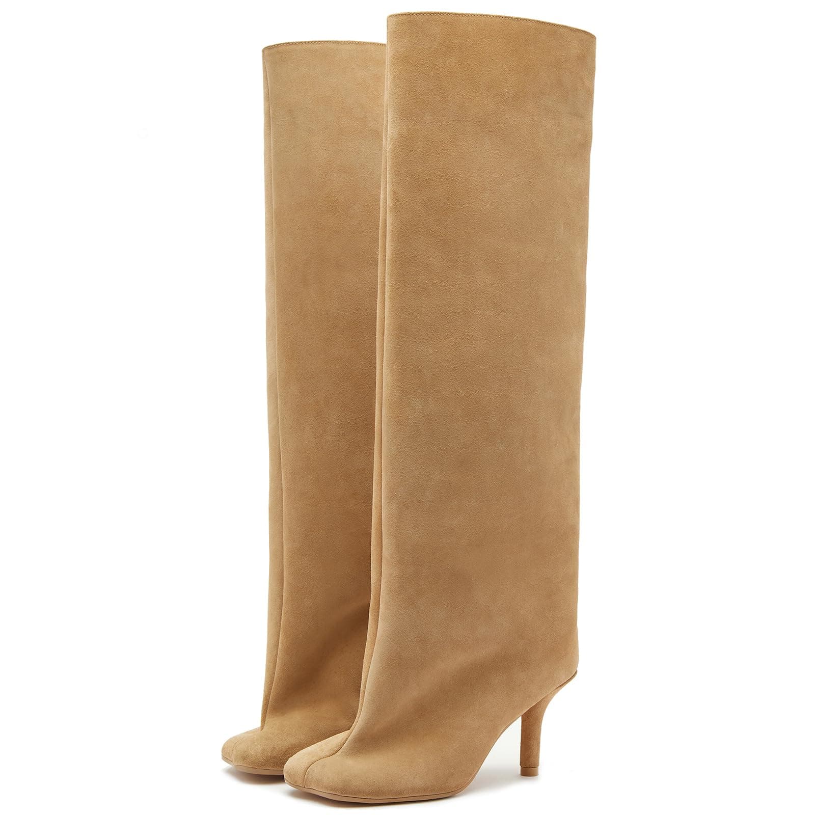 VOMIRA Women's Narrow Calf Nude Suede Knee High Stiletto Boot