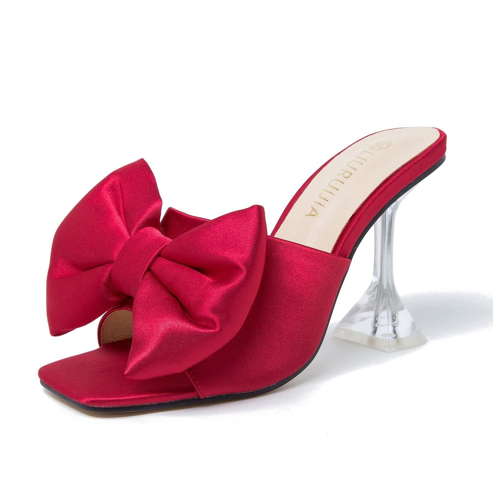 LIURUIJIA Women's Bow Heels Mules Slip-On Wedding Shoes