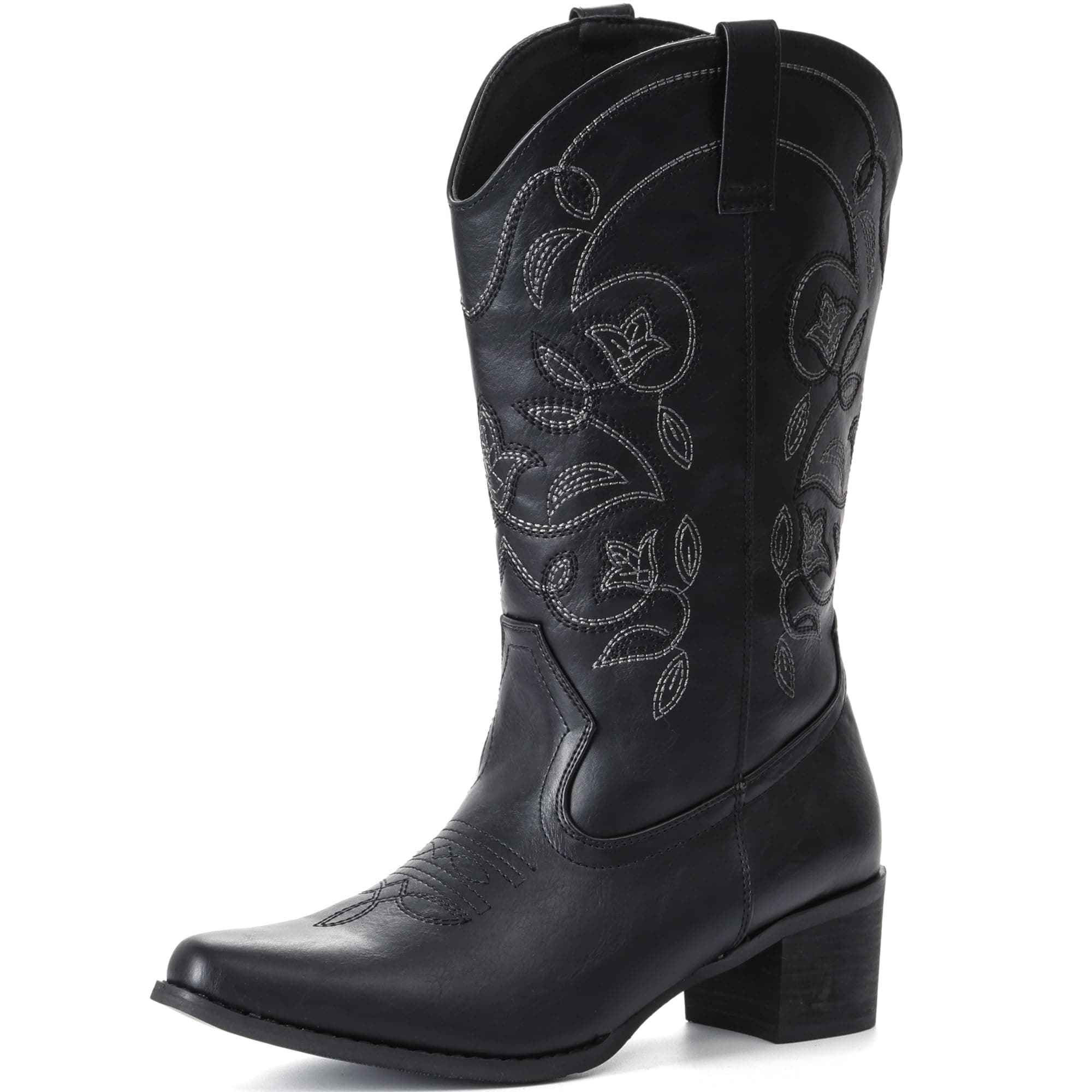 IXU Women's Wide Calf Pointy Toe Mid Calf Western Boots