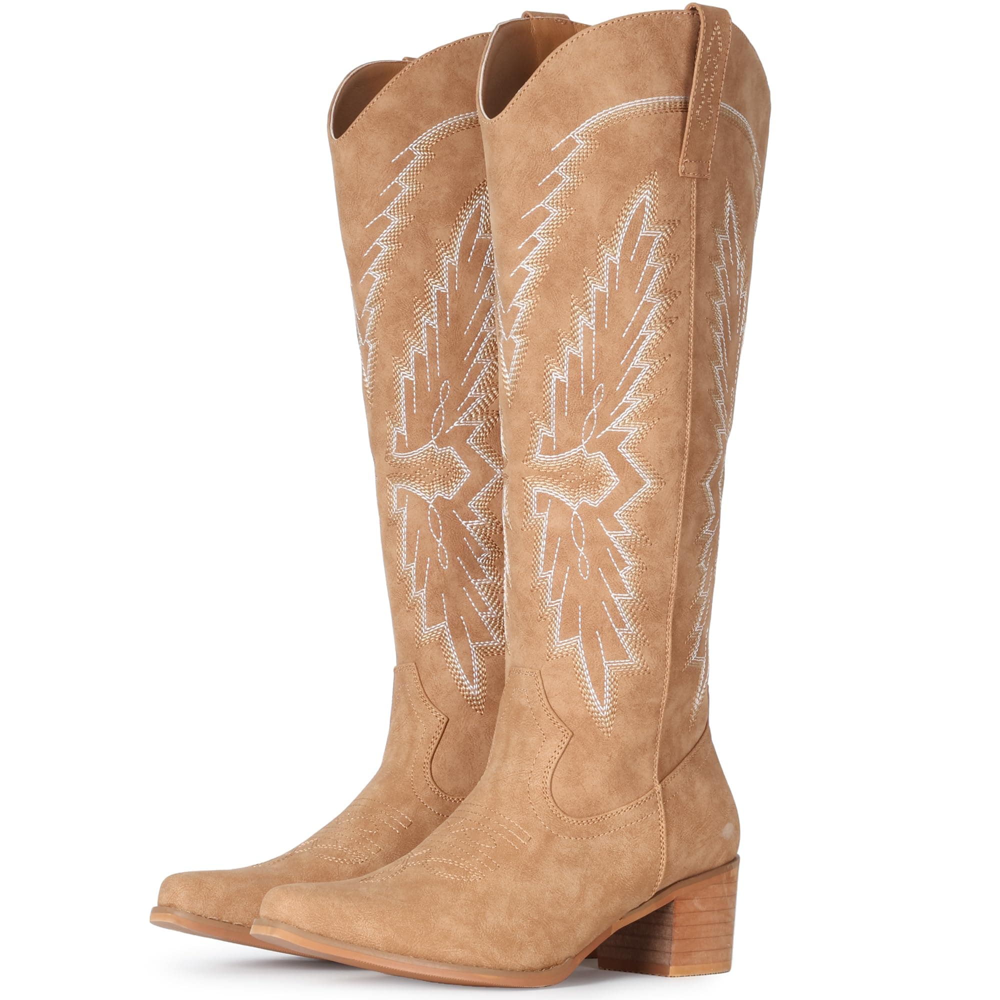 IUV Women's Knee High Western Pointy Toe Cowgirl Boots Chunky Heel Zipper