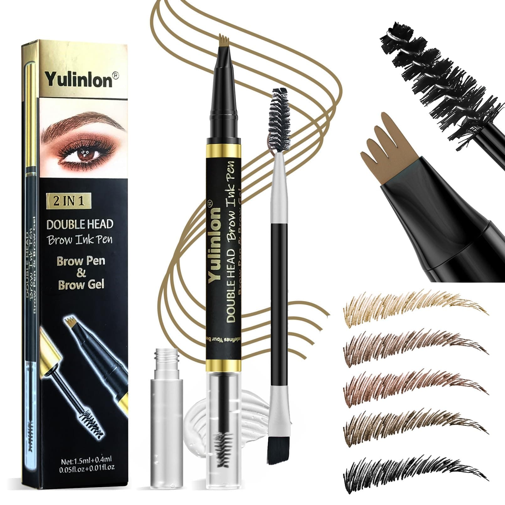 2-in-1 Dual Head Eyebrow Pen & Gel, Waterproof 3# Dark Brown