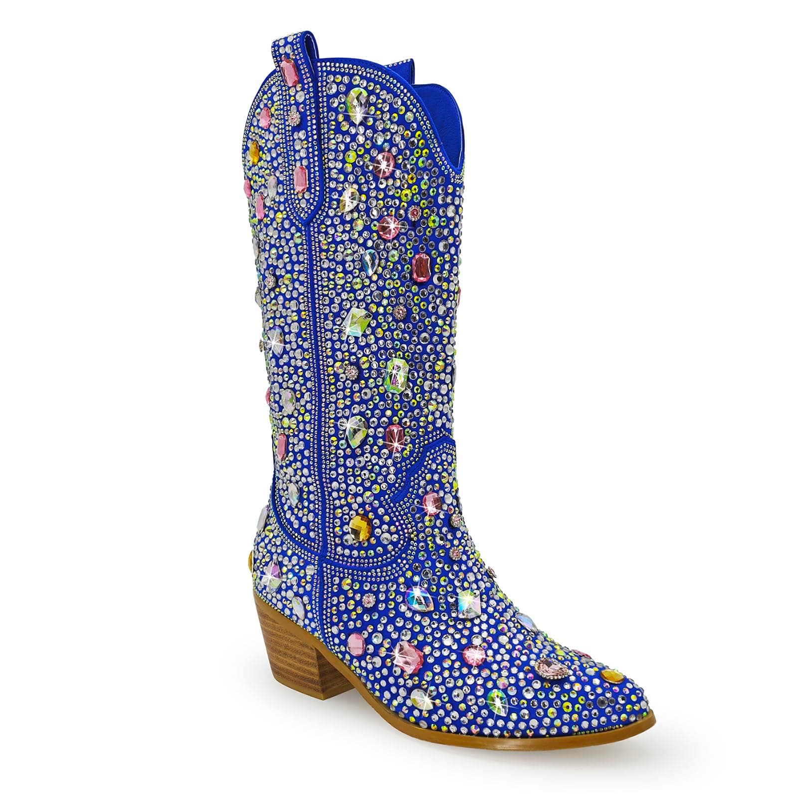 KEEISEA Women's Sparkle Rhinestone Cowboy Boots Wide Glitter Fashion Party