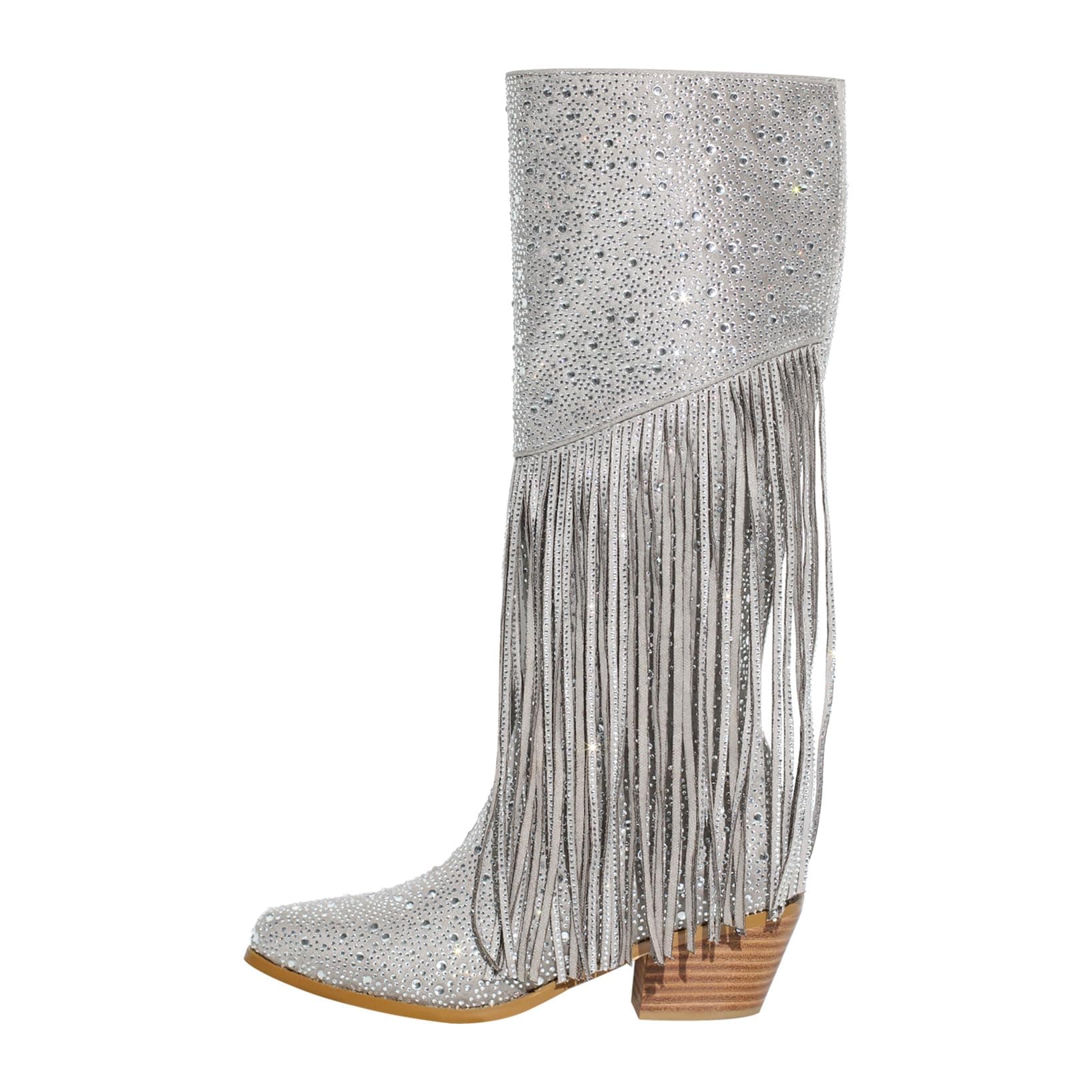 Richealnana Sparkle Rhinestones Clear Gems Shining Comfortable Calf High Knee High Boots for Women