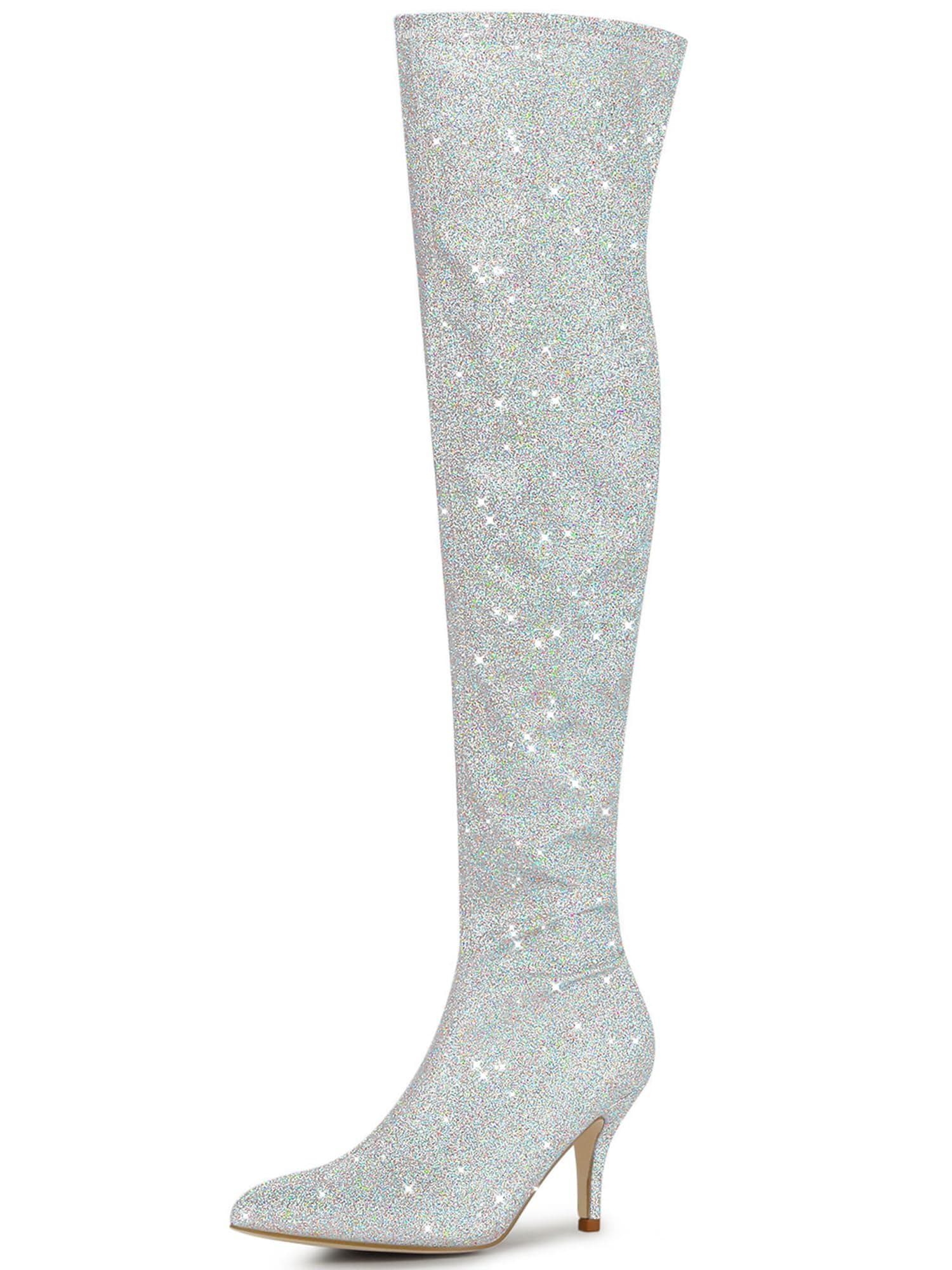 Allegra K Women's Glitter Knee High Stiletto Heel Boot
