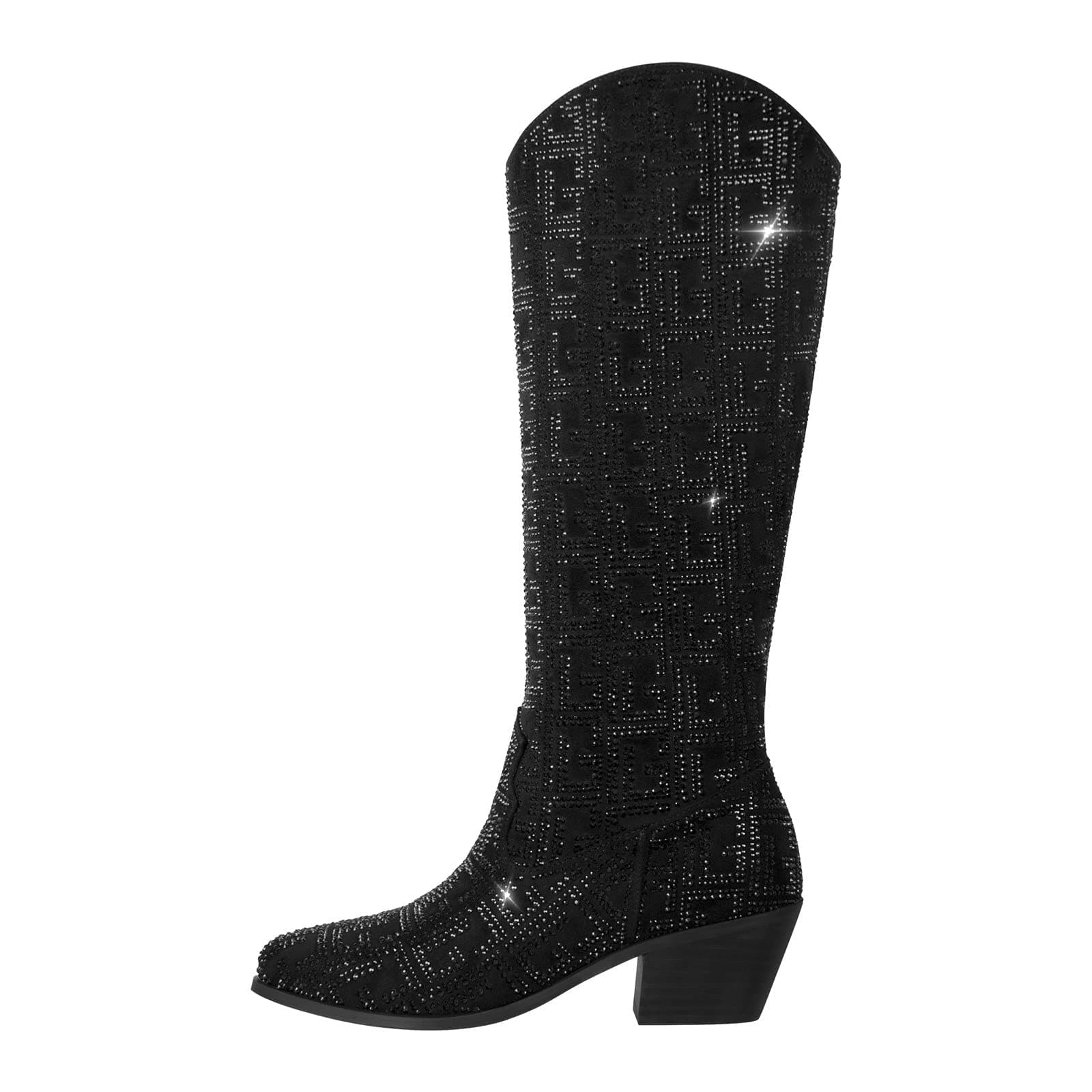 Richealnana Women's Rhinestone Zipper Block Heel Boots