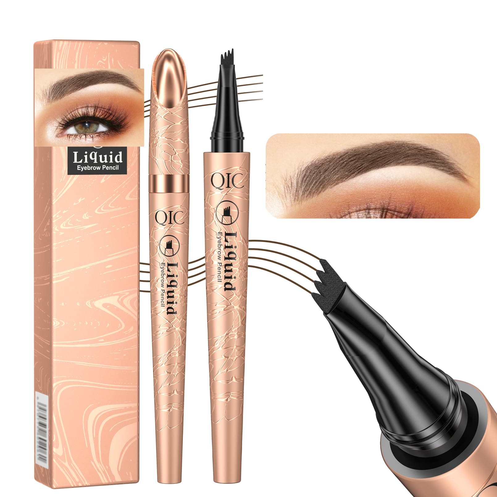 Q706 4-Tipped Dark Brown Eyebrow Pen, Precise & Long-lasting
