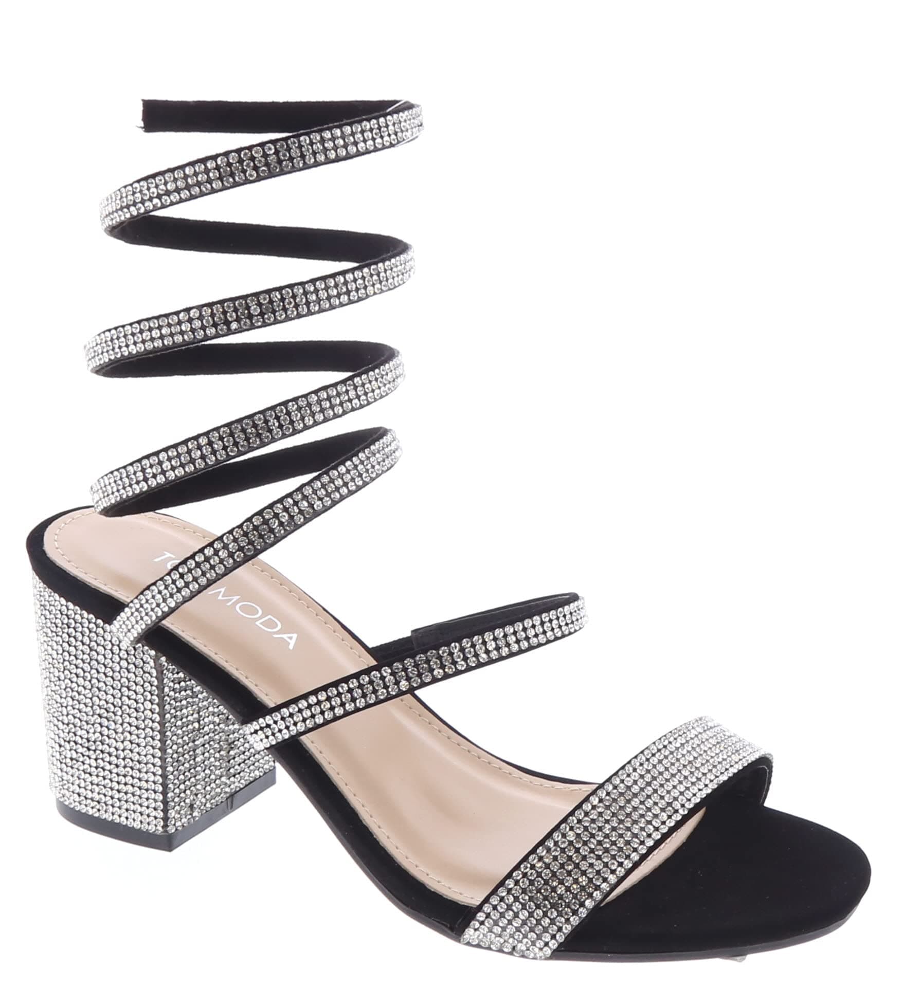 Top Moda Women's Rhinestone Spiral Ankle Strap Heels Sandals