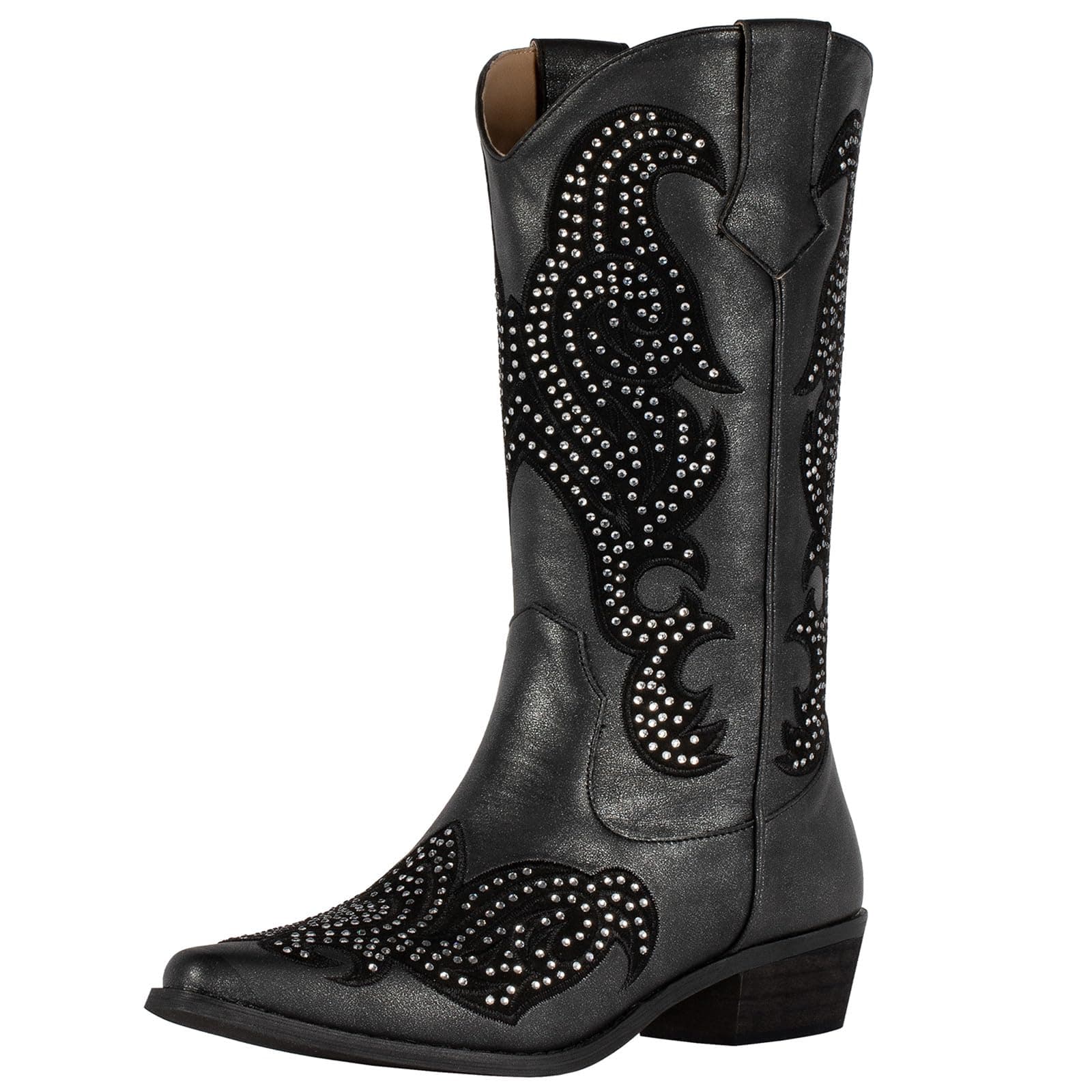 SheSole Women's Sparkly Black Rhinestone Cowgirl Boots for Party & Wedding
