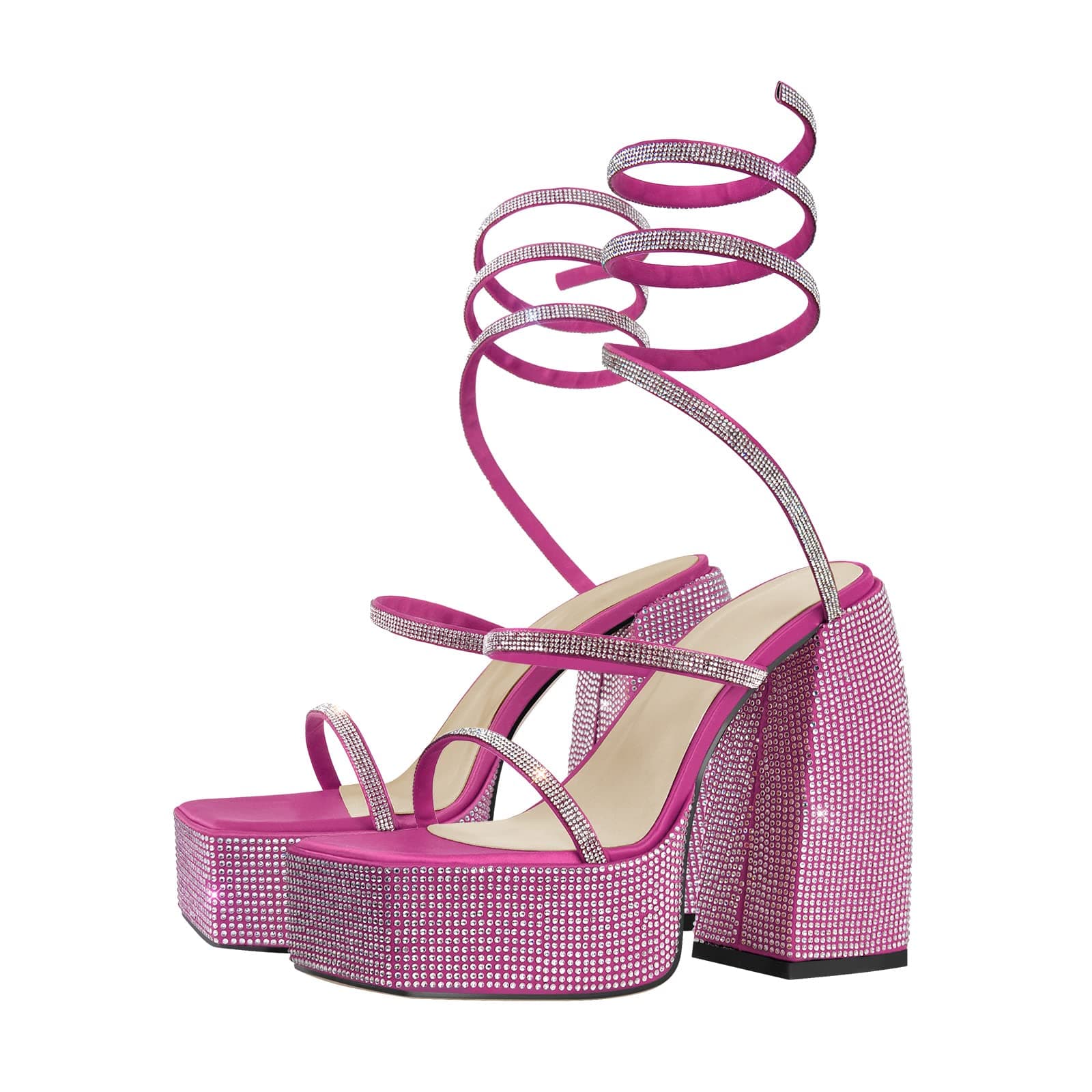 Richealnana Women's Chunky Block Heel Rhinestone Straps Sandals