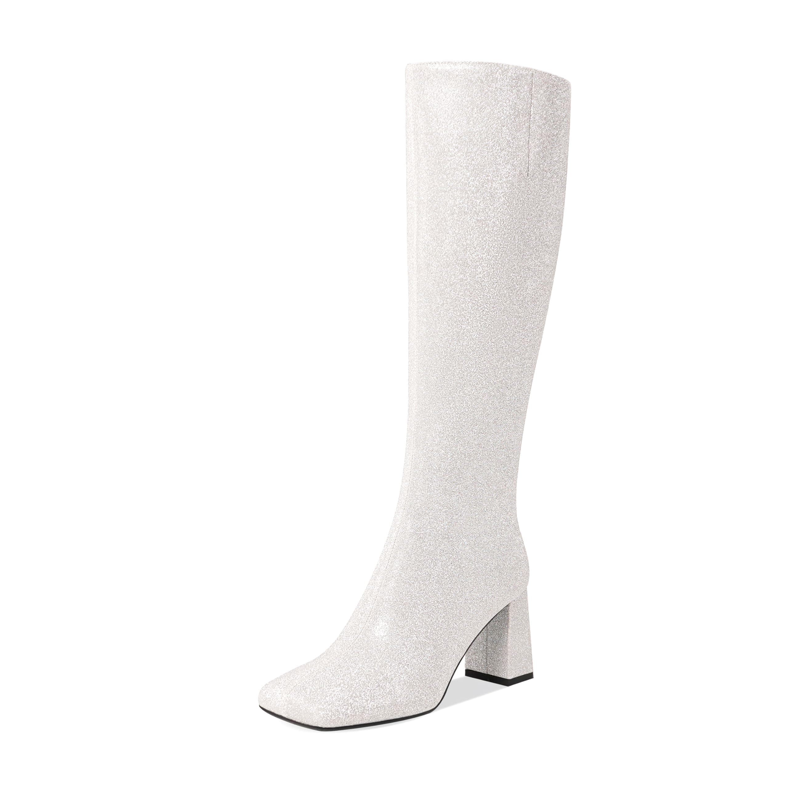 COMJUY Sparkly Sequin Glitter Knee High Boots for Women
