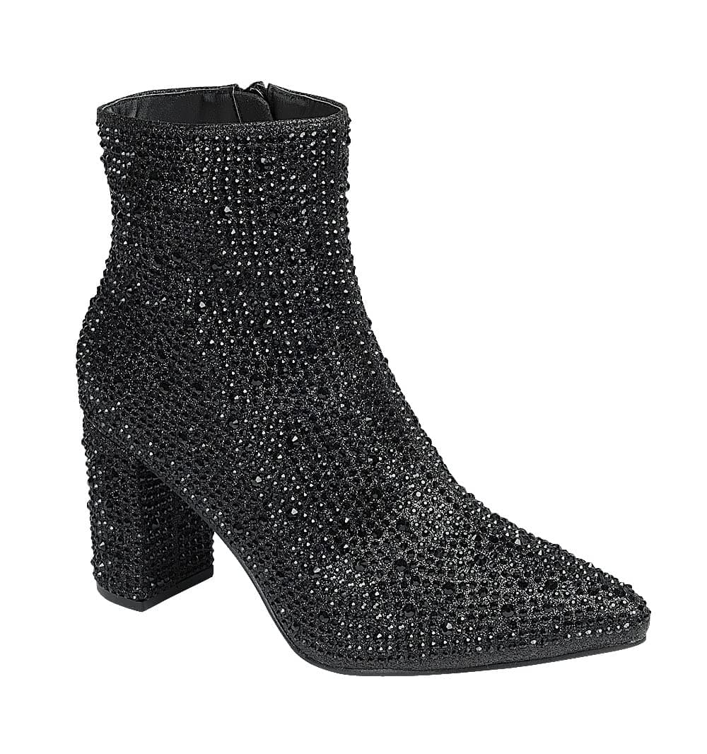 ABSOLEX Women's Pointed Toe Rhinestone Ankle Booties Heel