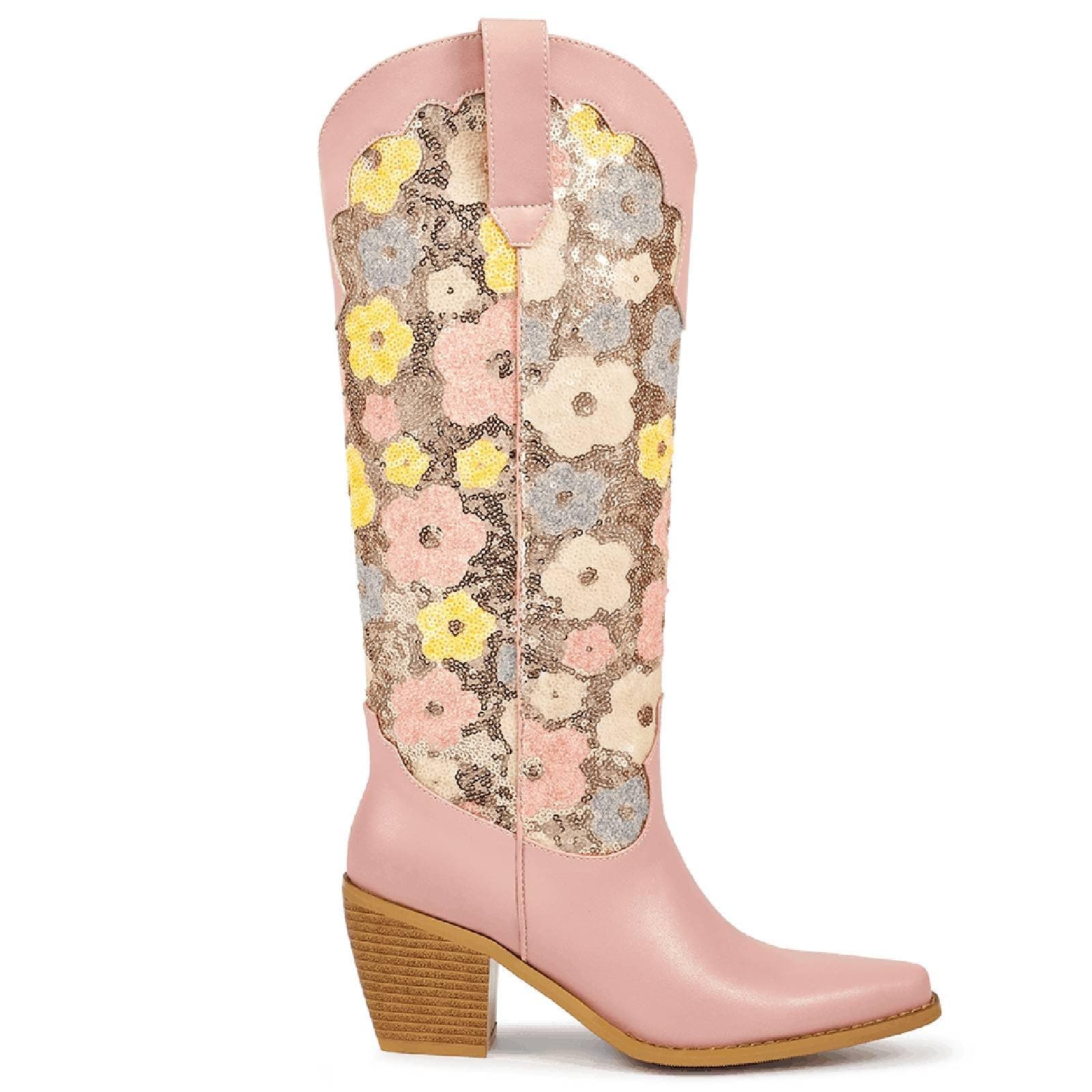 Richealnana Women's Floral Embroidered Western Cowgirl Boots