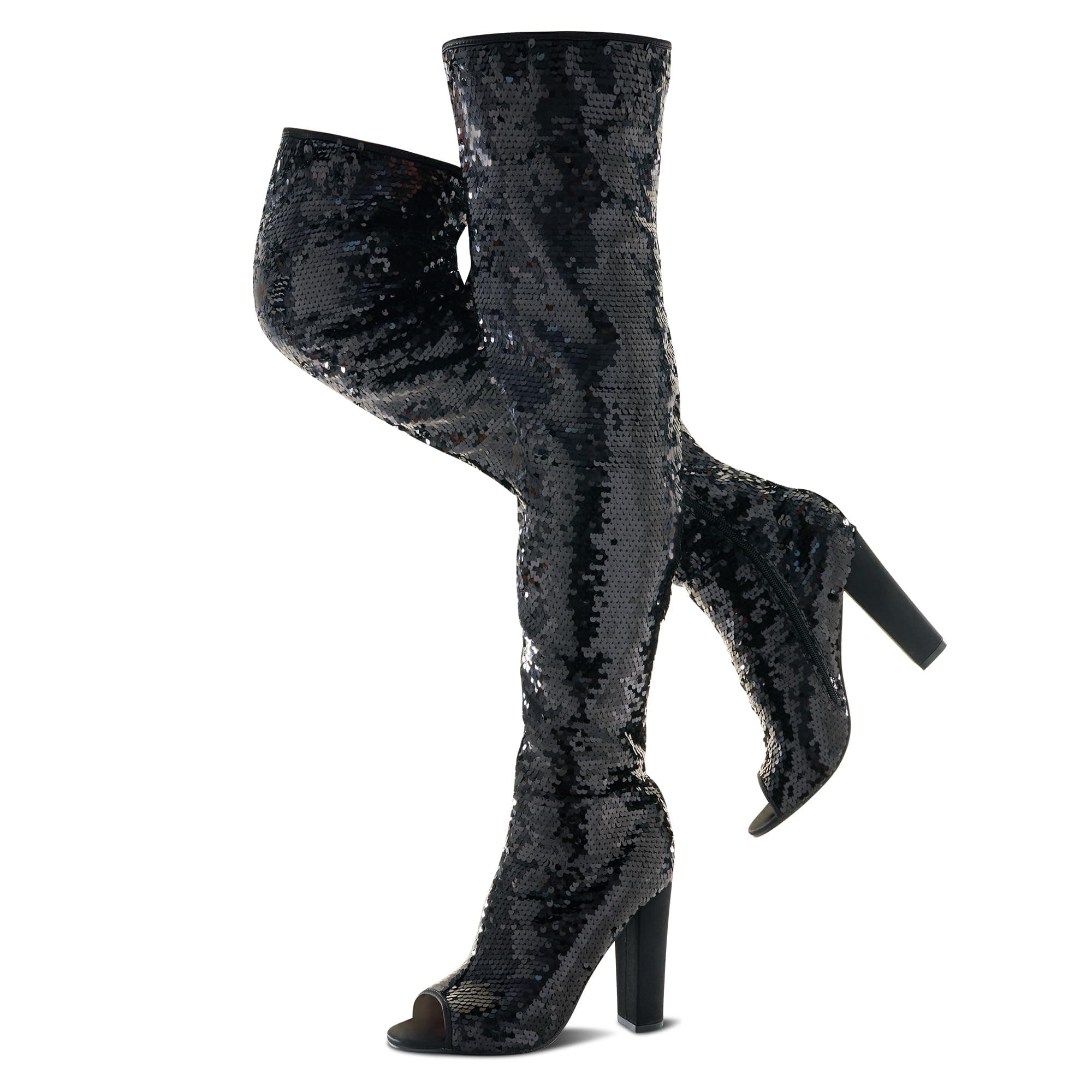 KHPAERMEI Sparkly Women's Over-The-Knee Sequin Boots for Party Prom