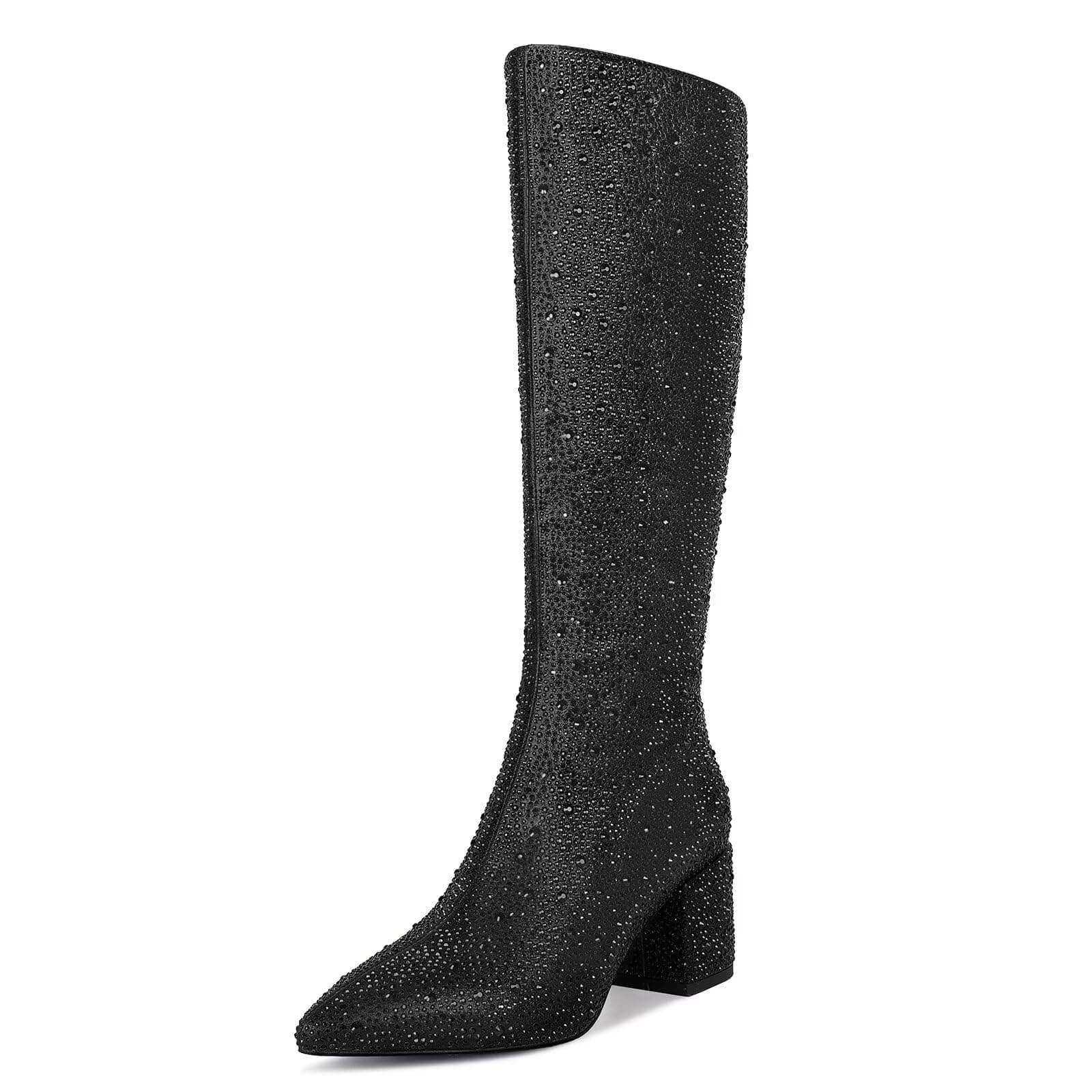 Wetkiss Sparkly Rhinestone Knee High Boots for Women Weddings Dates