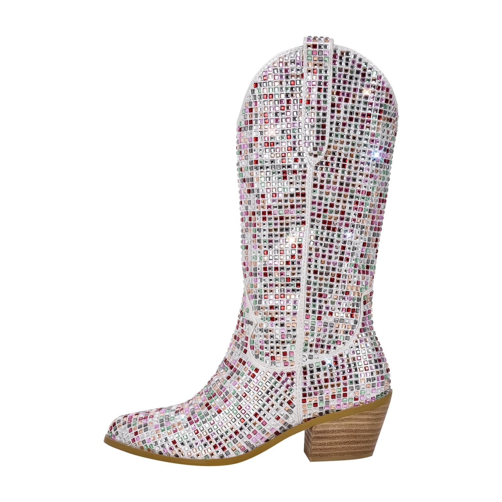 Richealnana Women's Rhinestone Sparkling Mid-Calf Boots