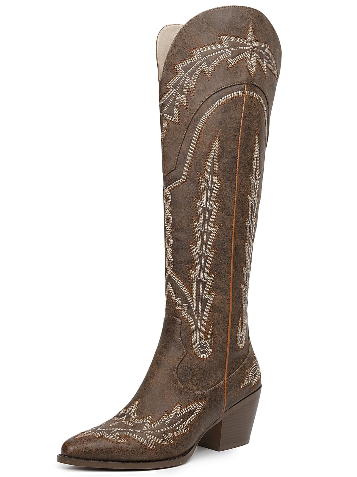 Red RONILURN Women's Cowboy Cowgirl Mid Calf Western Boots