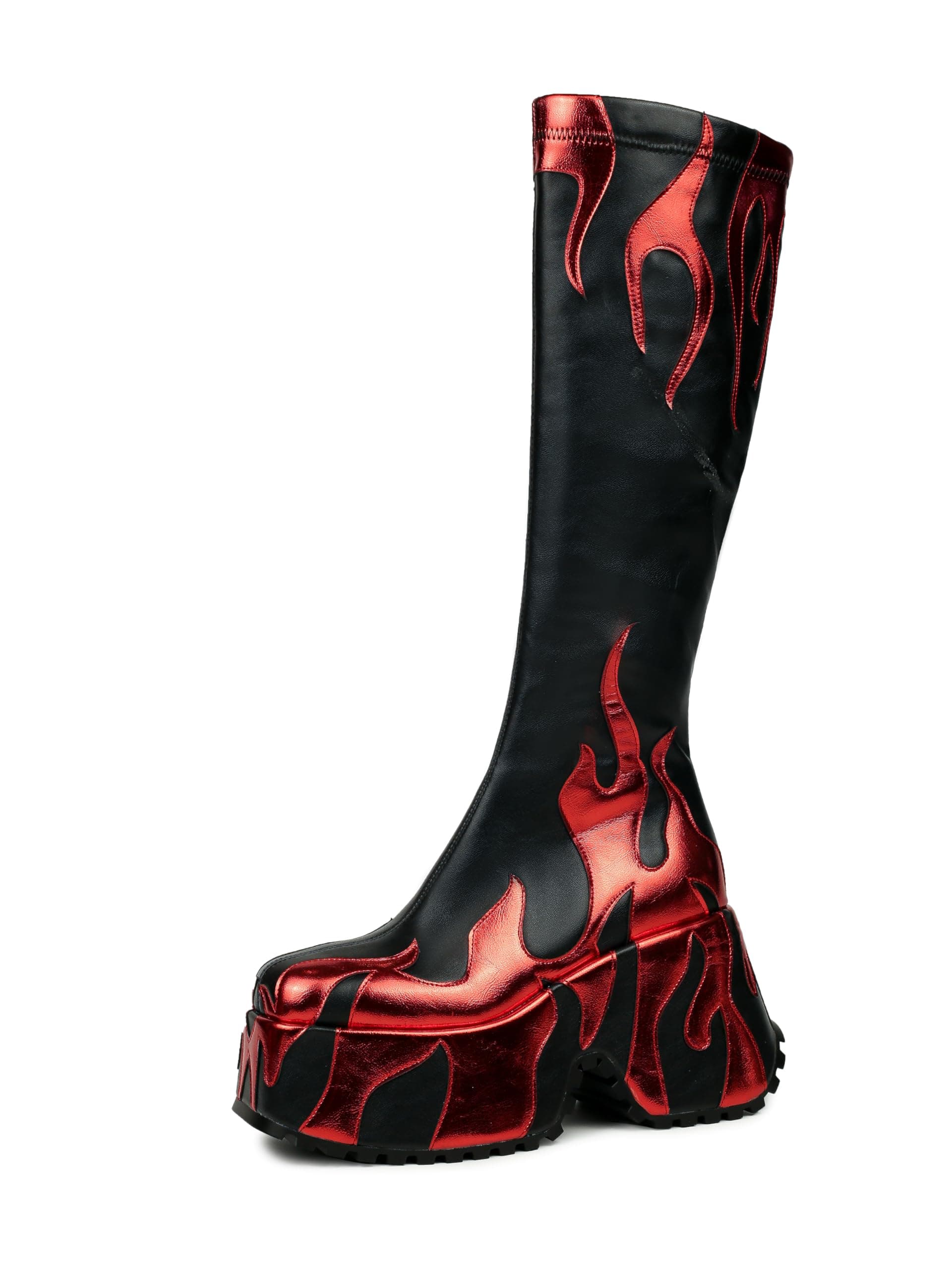 Women's Chunky Sole Flame Print Boots
