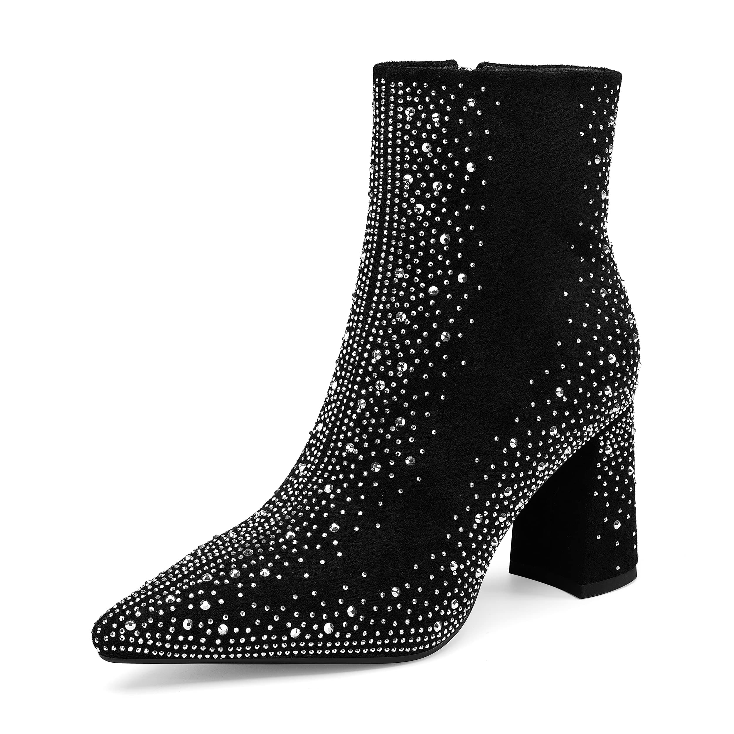 Perisis Women's Sparkly Rhinestone Block Heel Ankle Boots