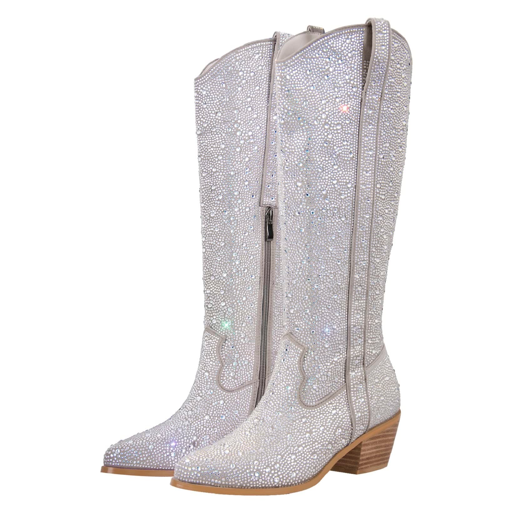 Richealnana Sparkly Rhinestone Calf High Boots for Women