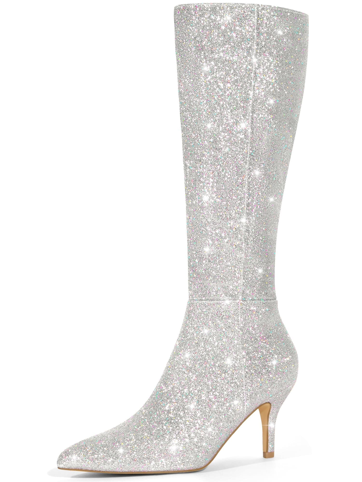 Perphy Women's Sparkly Stiletto Heel Knee High Boots