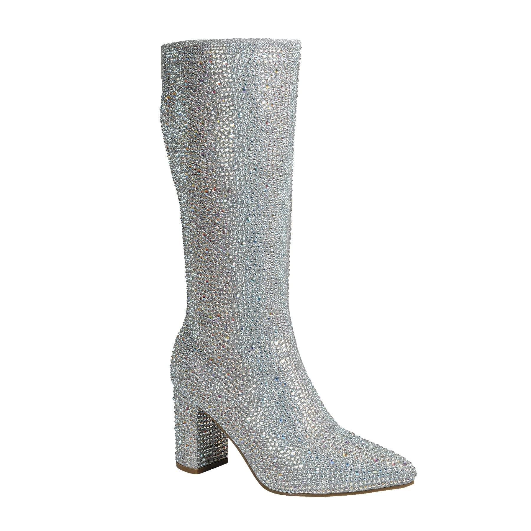 ABSOLEX Women's Pointed Toe Rhinestone Knee High Boot