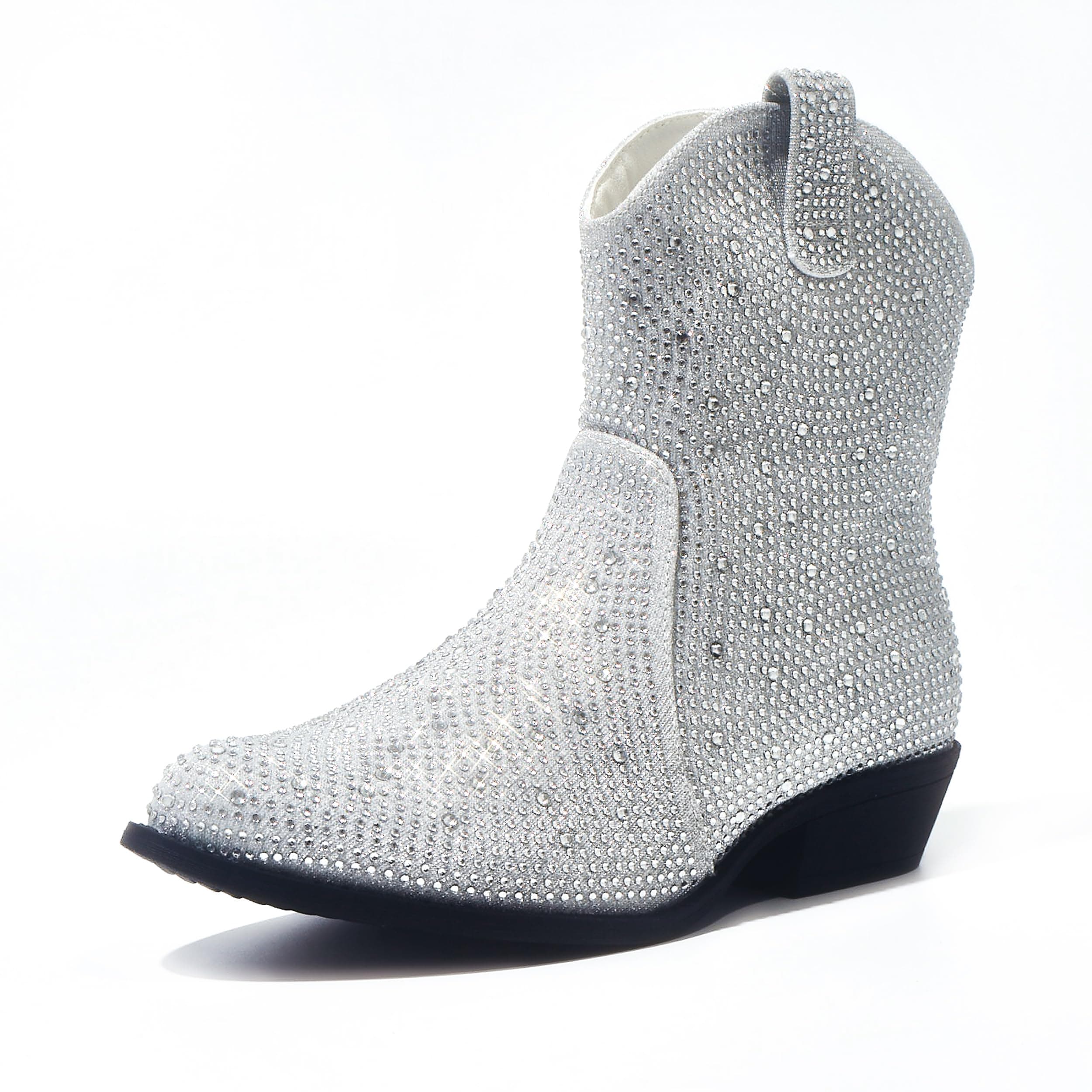 PEPPEP Collection Western Cowgirl Boots for Women, Vegan Leather, Embroidered Mid Calf Heel