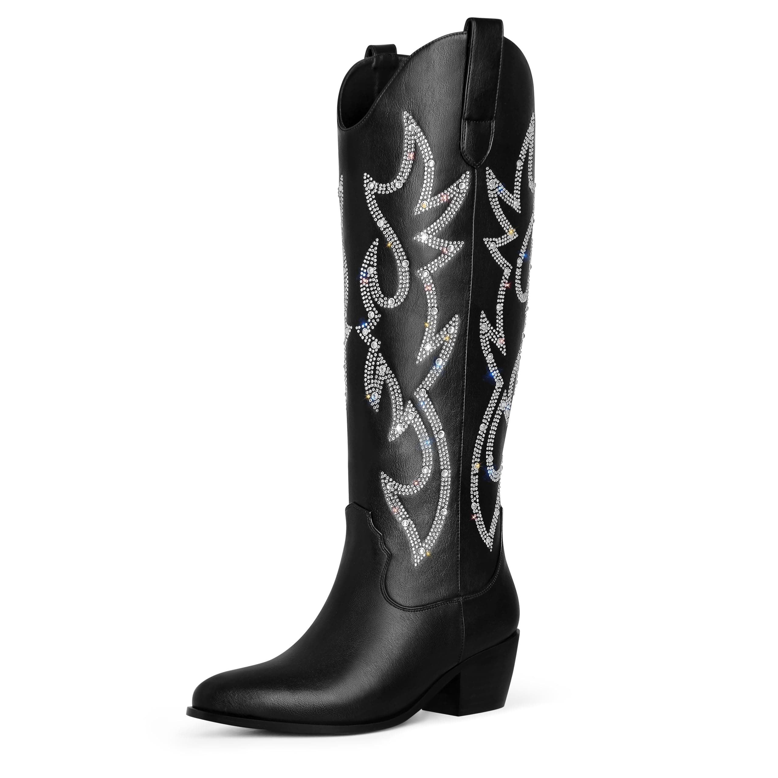 Ouepiano Women's Knee High Embroidered Cowboy Boots