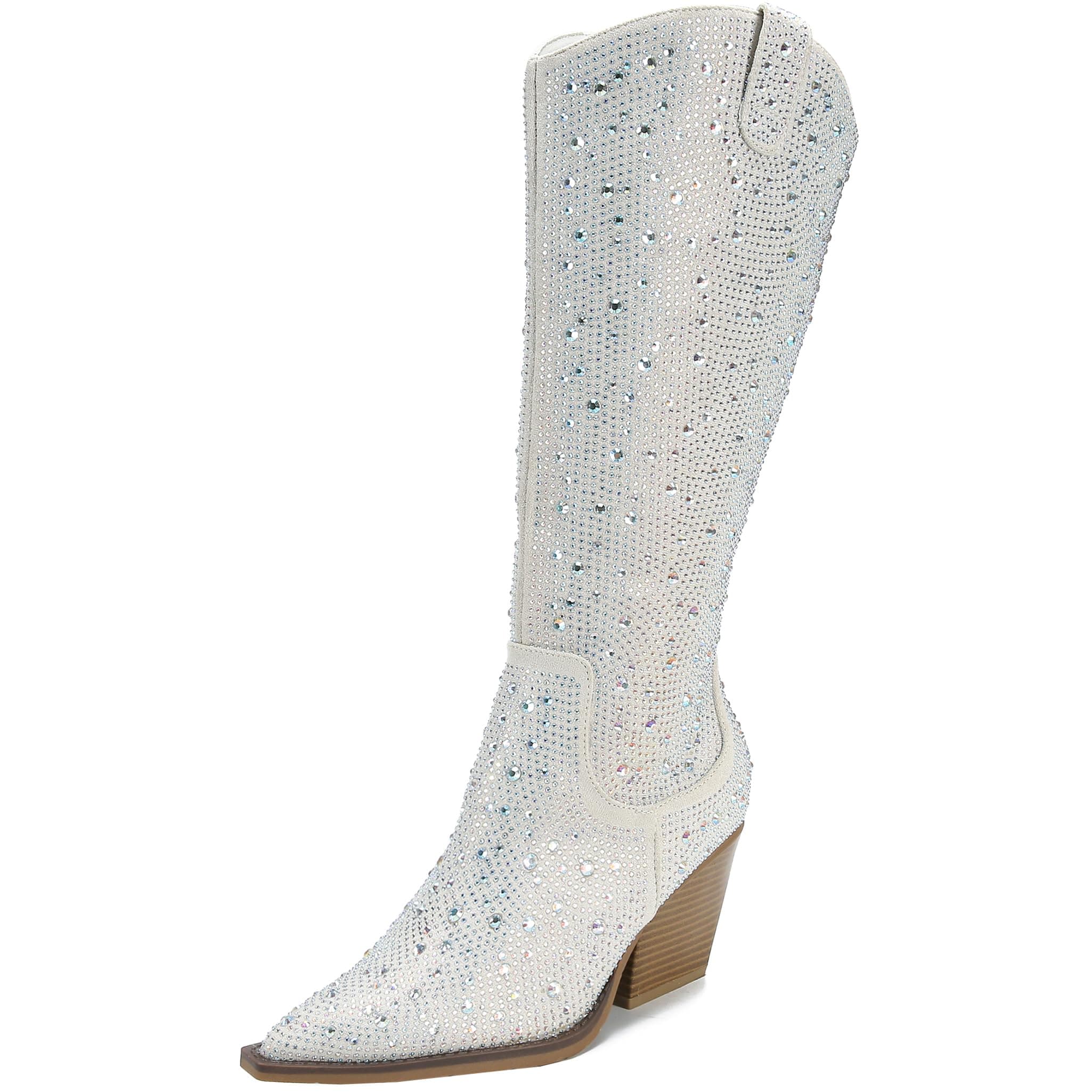 TPBKGVUW Women's Sparkly Rhinestone Knee High Cowgirl Boots