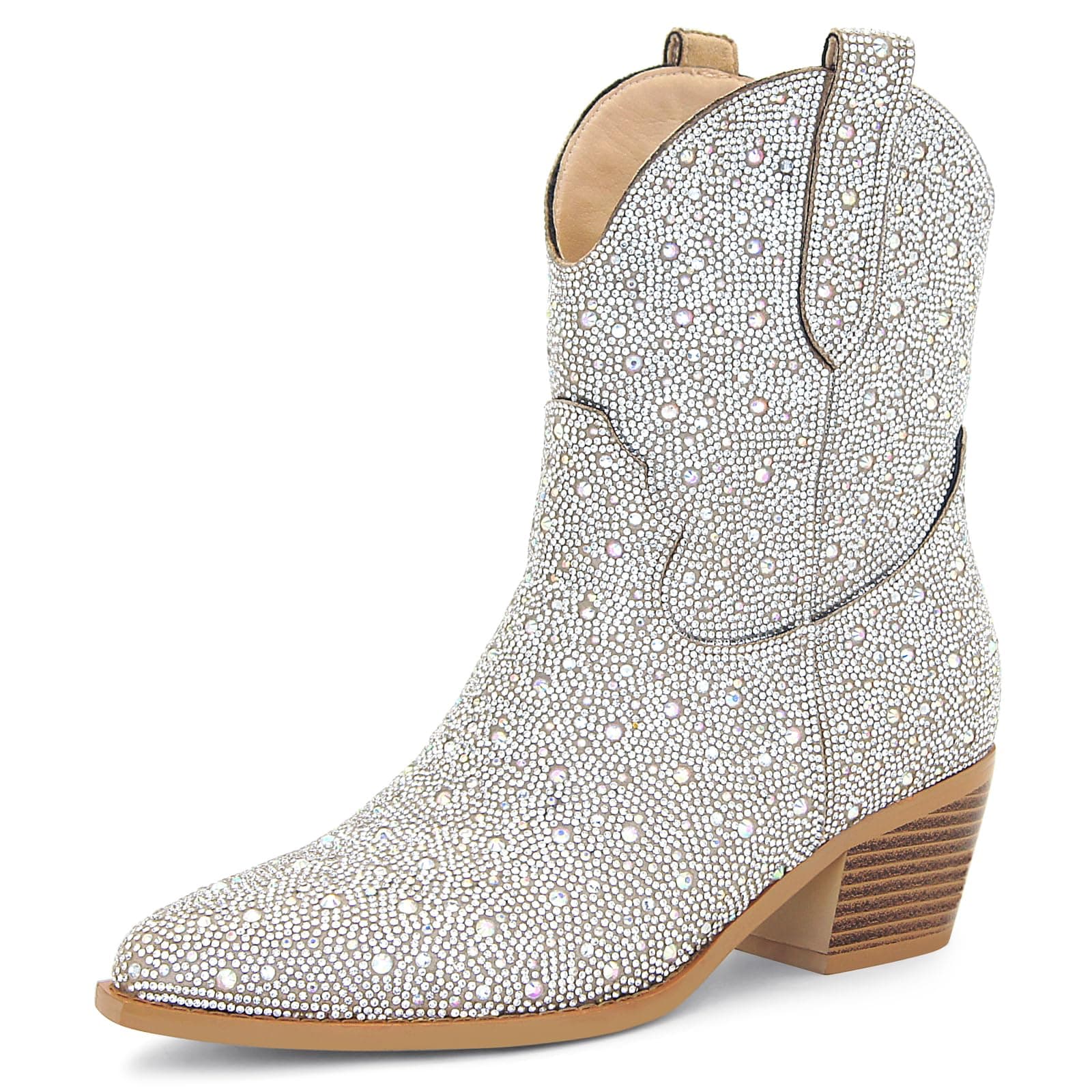 STALOV Women's Embroidered Cowgirl Ankle Boots, Pointed Toe Chunky Heel