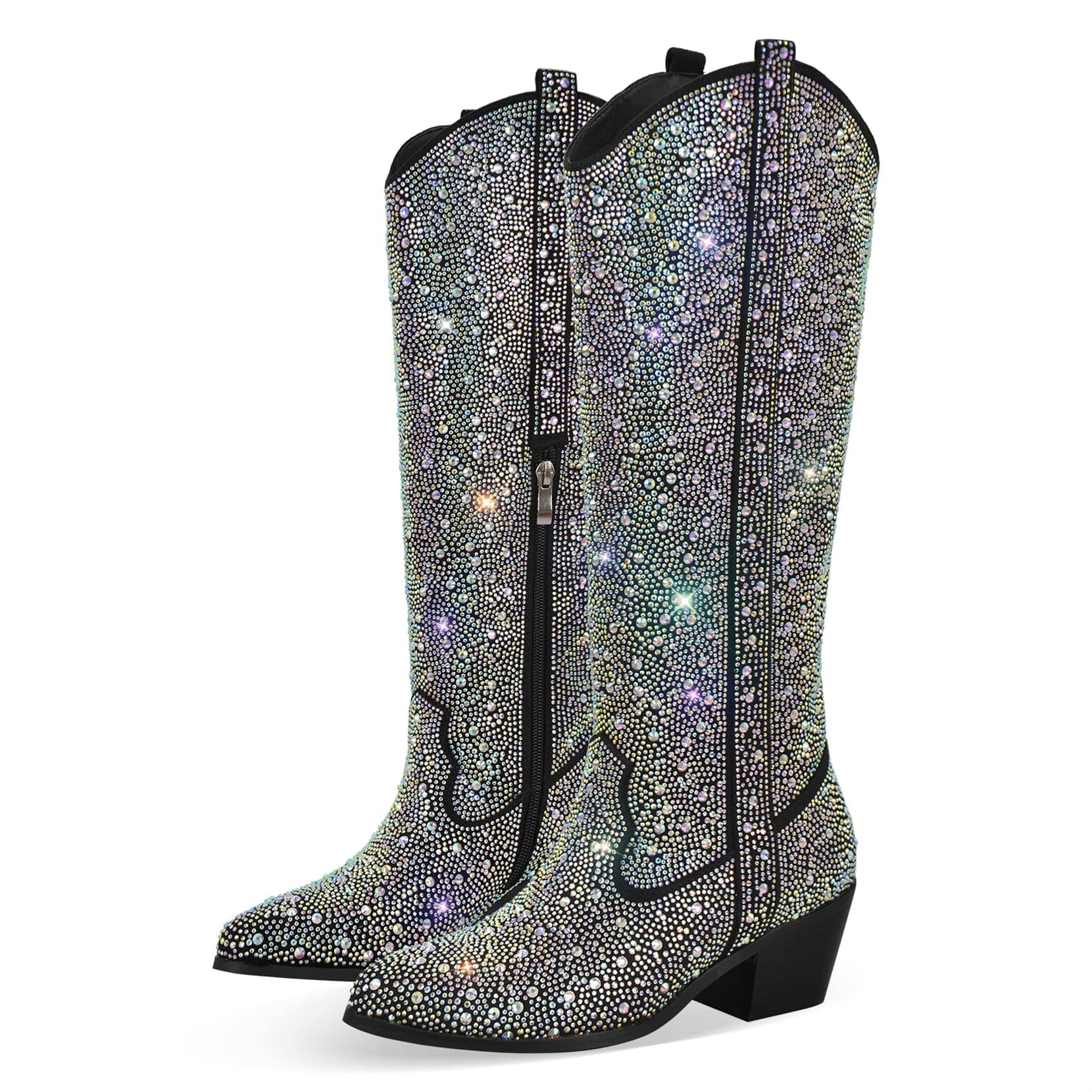 Sparkling Rhinestone Knee High Boots for Women