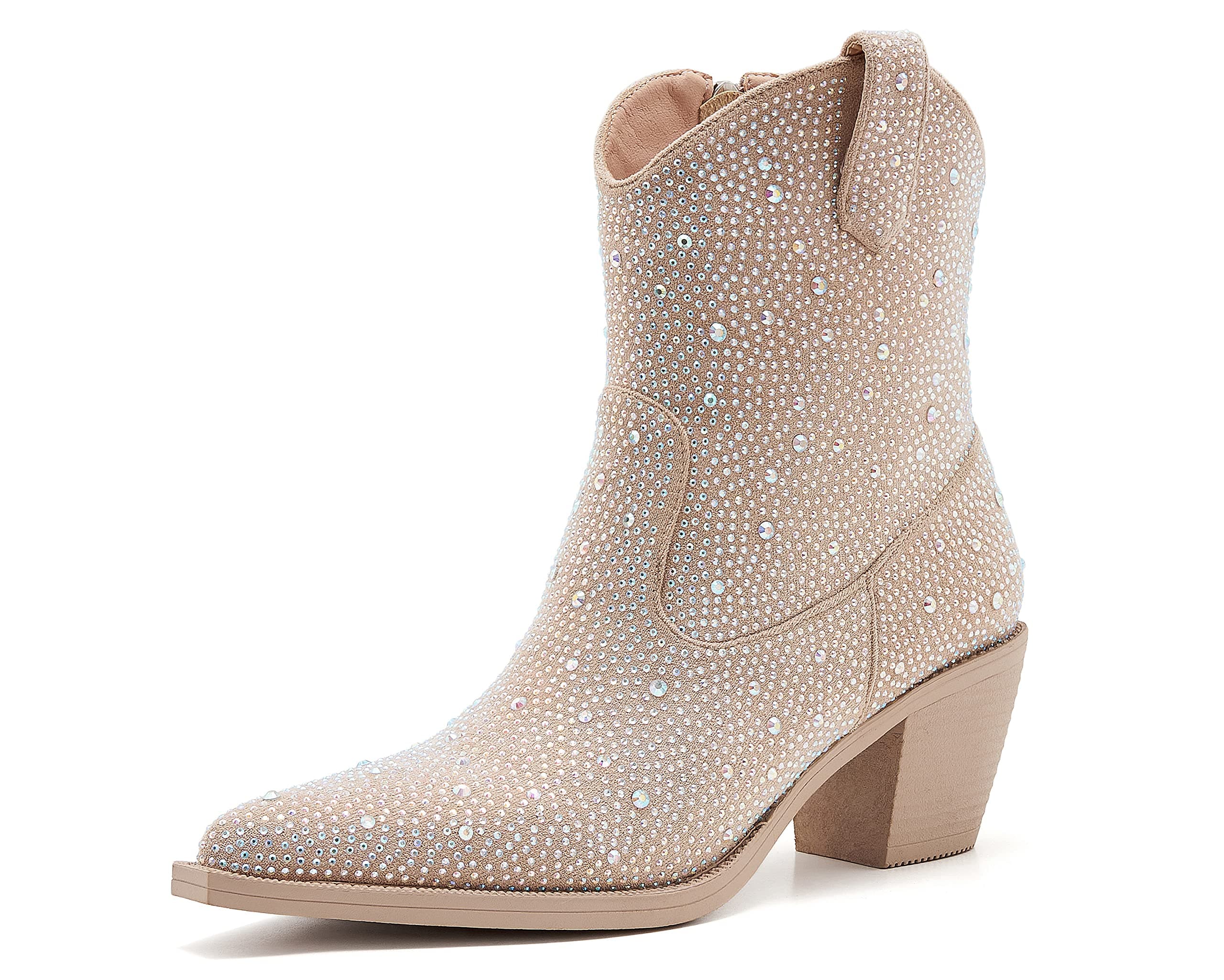ZXHYZLZ Women's Sparkling Rhinestone Cowboy Boots High Heel Pointed Toe