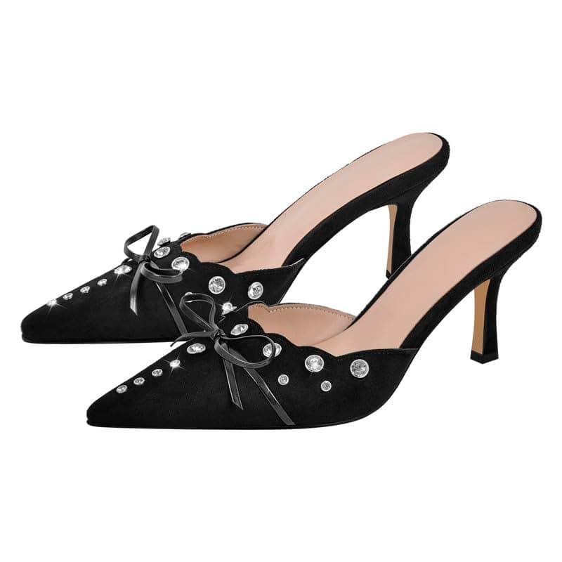 Richealnana Women's Pointed Toe Bow Mule Sandals for Party and Weddings