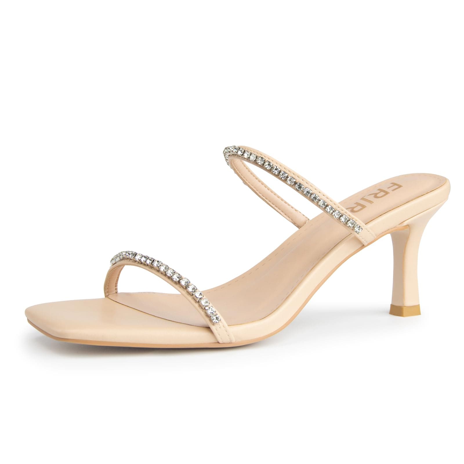 FRJR Women's Sparkly Rhinestone Kitten Heel Sandals with Stiletto Strap for Party Prom Wedding