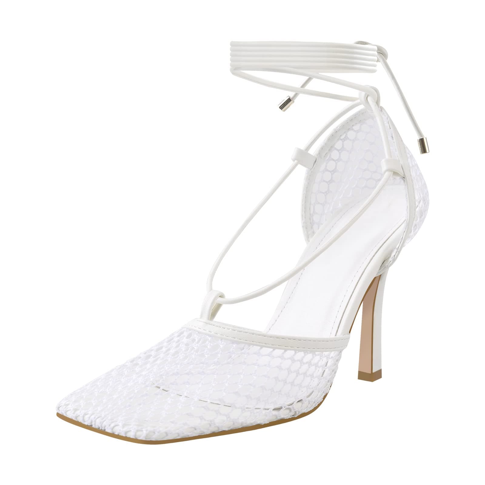 Richealnana Women's Square Toe Mesh Strappy Lace-Up Sandals