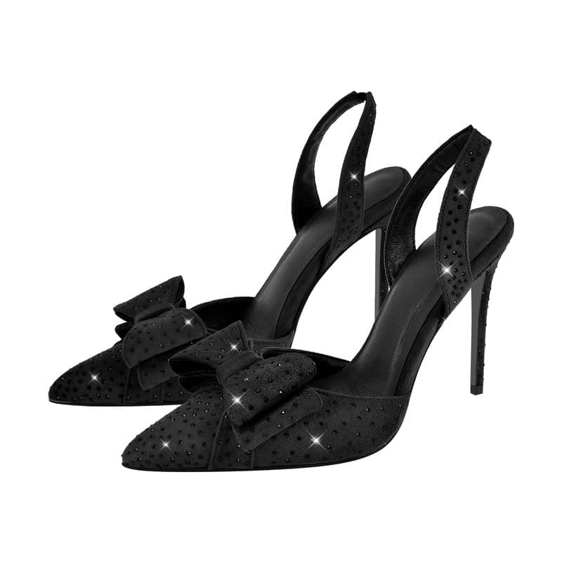 Richealnana Women's Rhinestones Bow Slingback Pointed Toe Stilettos Sandals for Party Prom Wedding