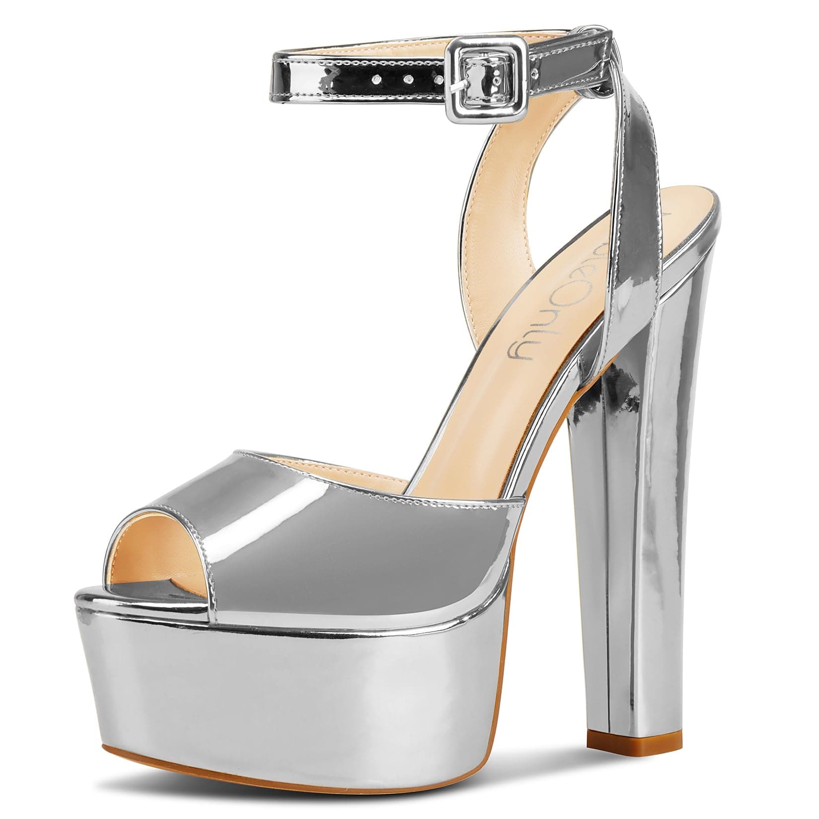 NobleOnly Women's High Block Platform Prom Heels Ankle Strap Sandals 5.9" Heels