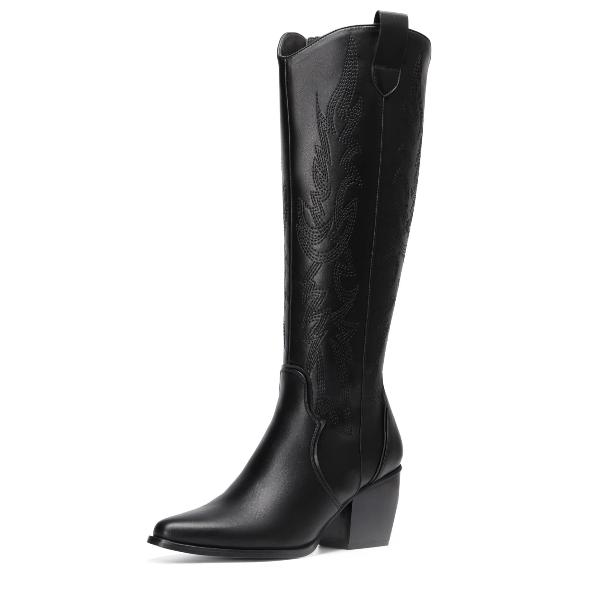 Womens Cowboy Boots - Comfortable, Chunky Heel, Pointed Toe, Embroidered Western Cowgirl Knee High Boots