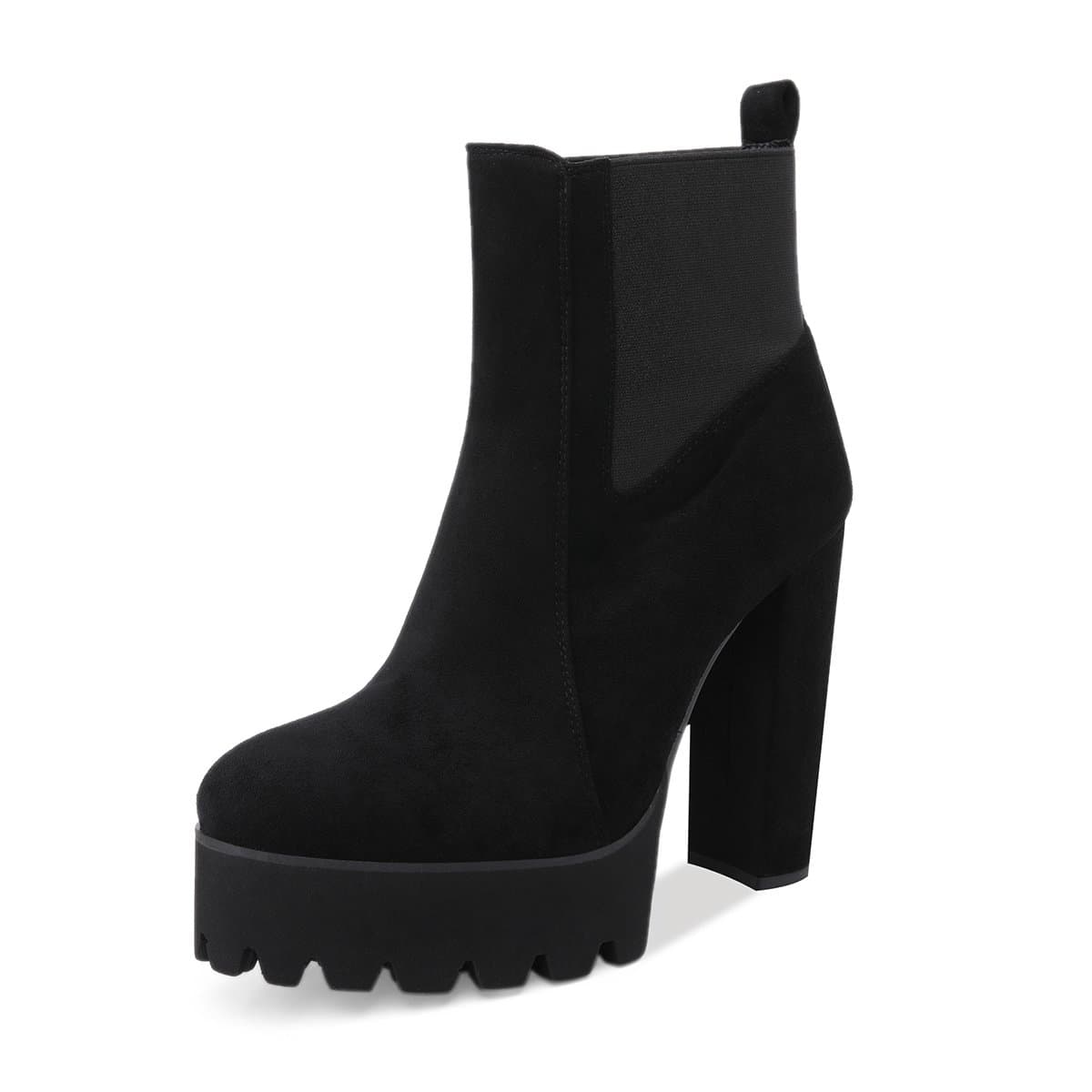 Richealnana Women's Elastic Ankle Booties with Round Toe and Chunky Heel
