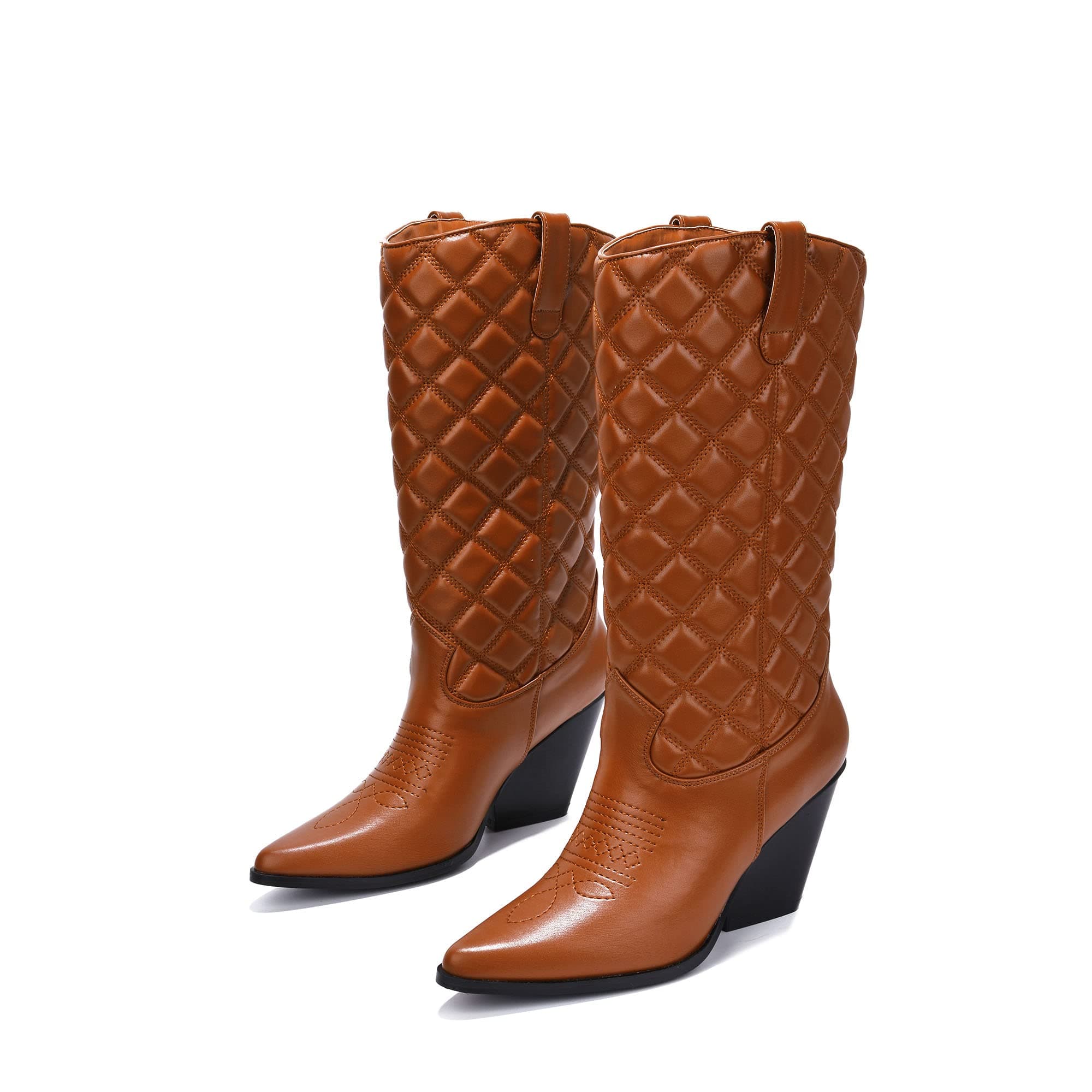 Simple Pointed Toe Block Heel Cowboy Boots