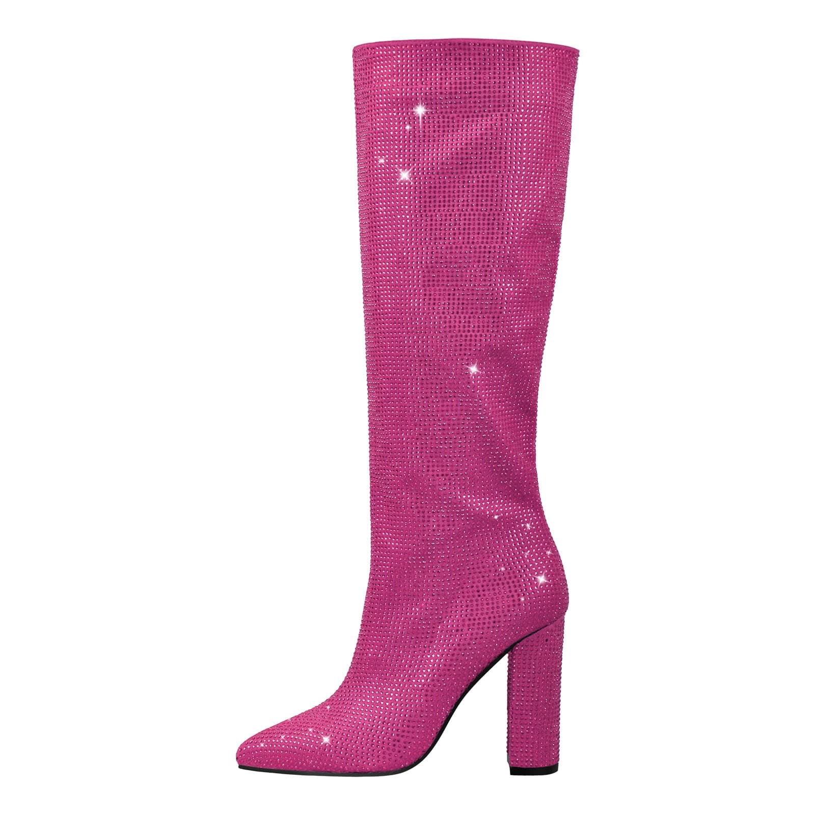 Richealnana Women's Rhinestones Block Heel Knee High Booties