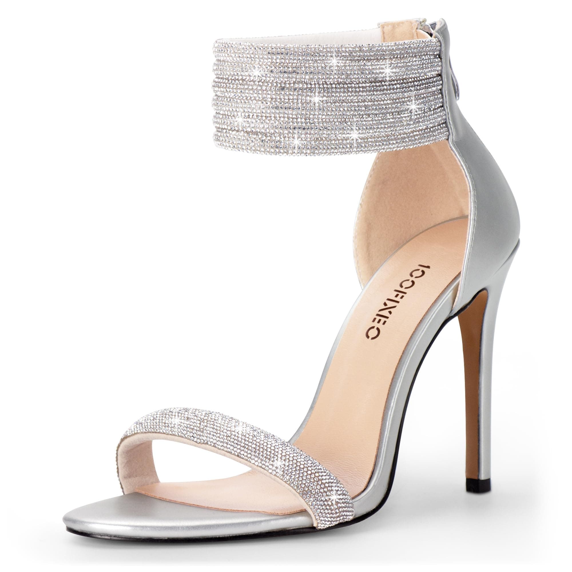 100FIXEO Elegant Rhinestone Heeled Open Toe Wedding Shoes