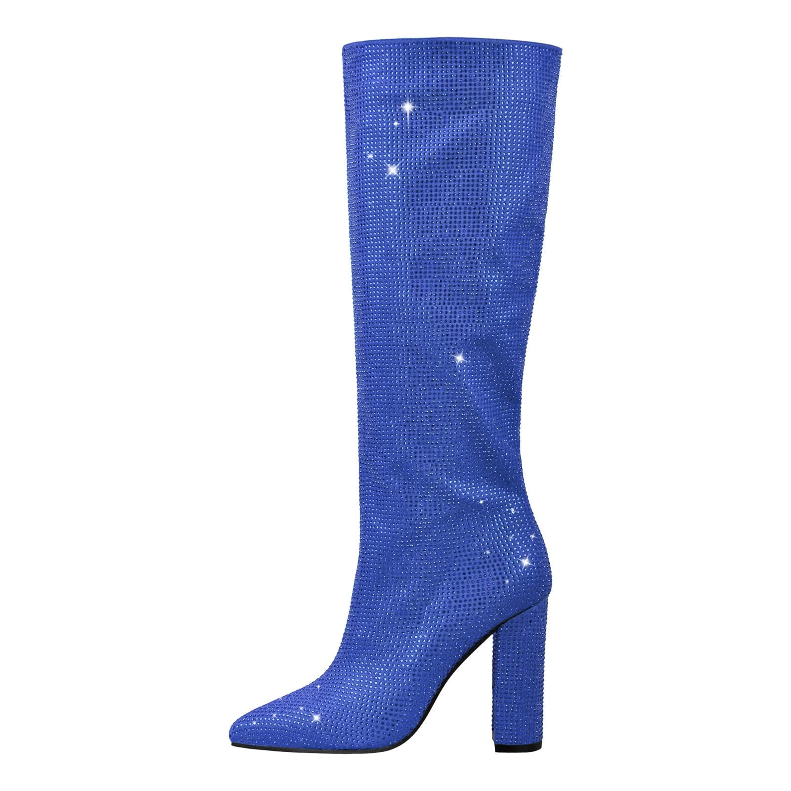 Richealnana Women's Rhinestone Block Heel Knee-High Boots