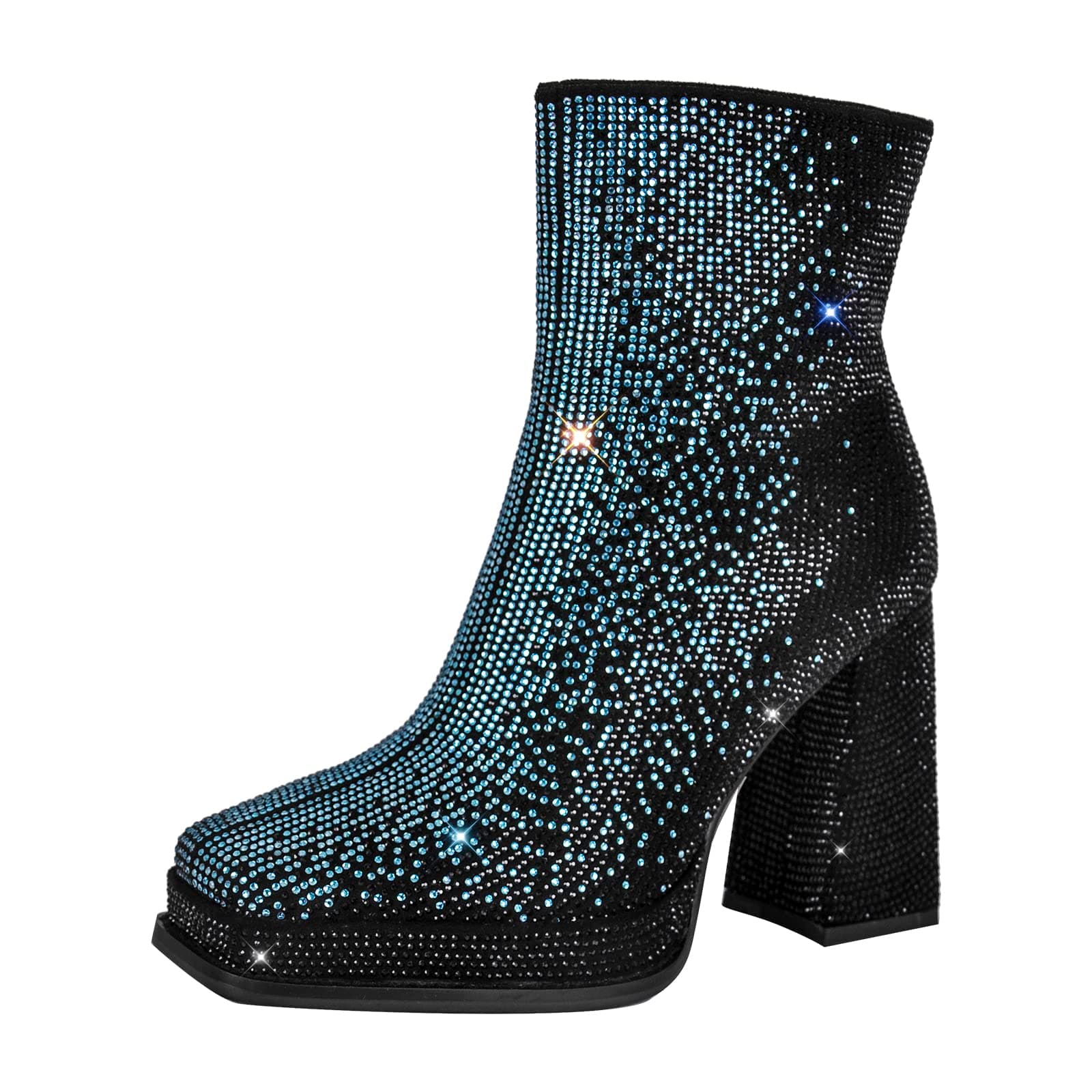 Richealnana Women's Rhinestone Chunky Heel Platform Ankle Boots
