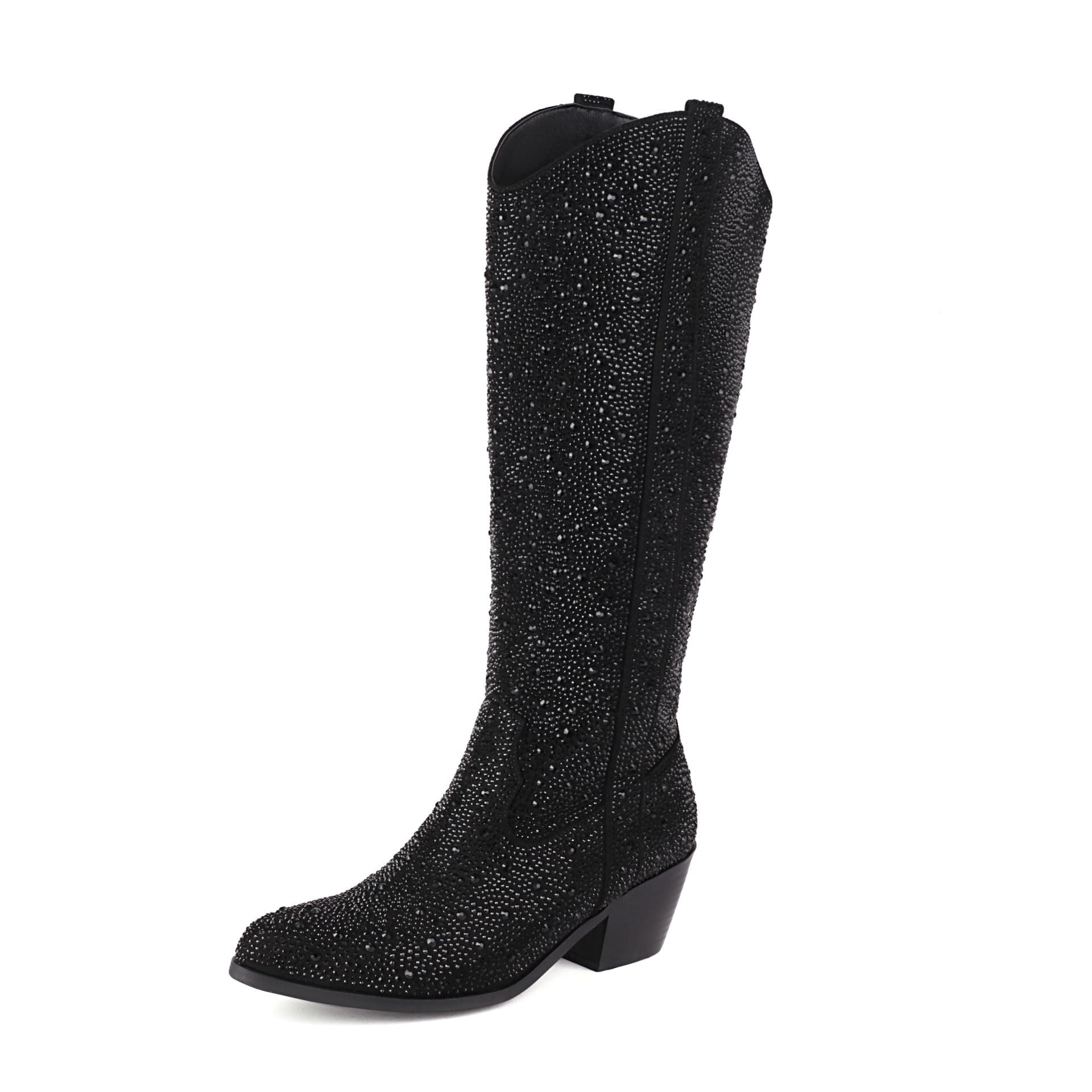 XEYANFYS Women's Sparkly Rhinestone Western Mid Calf Boots
