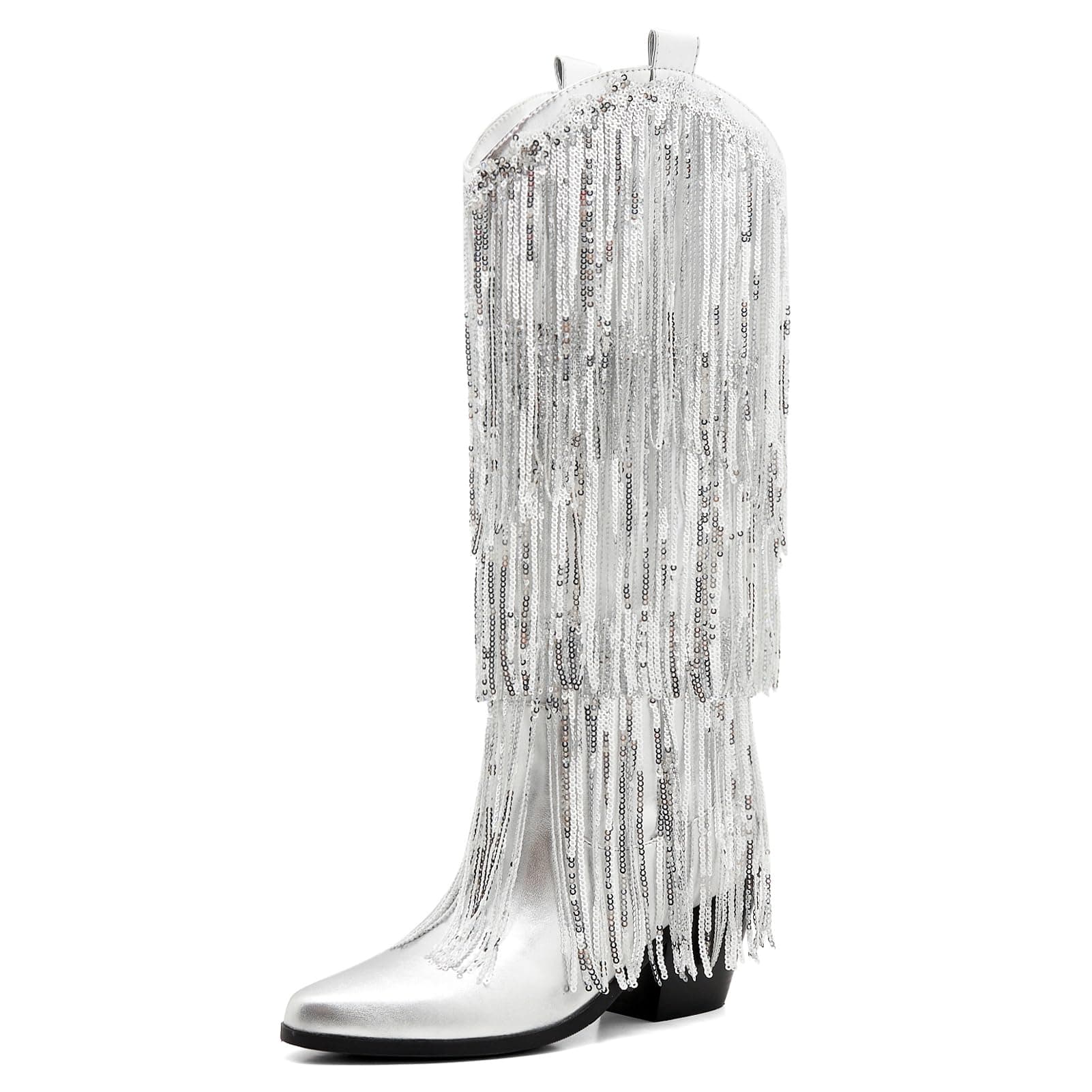 Metallic Cowgirl Sparkly Sequin Knee High Boots for Women